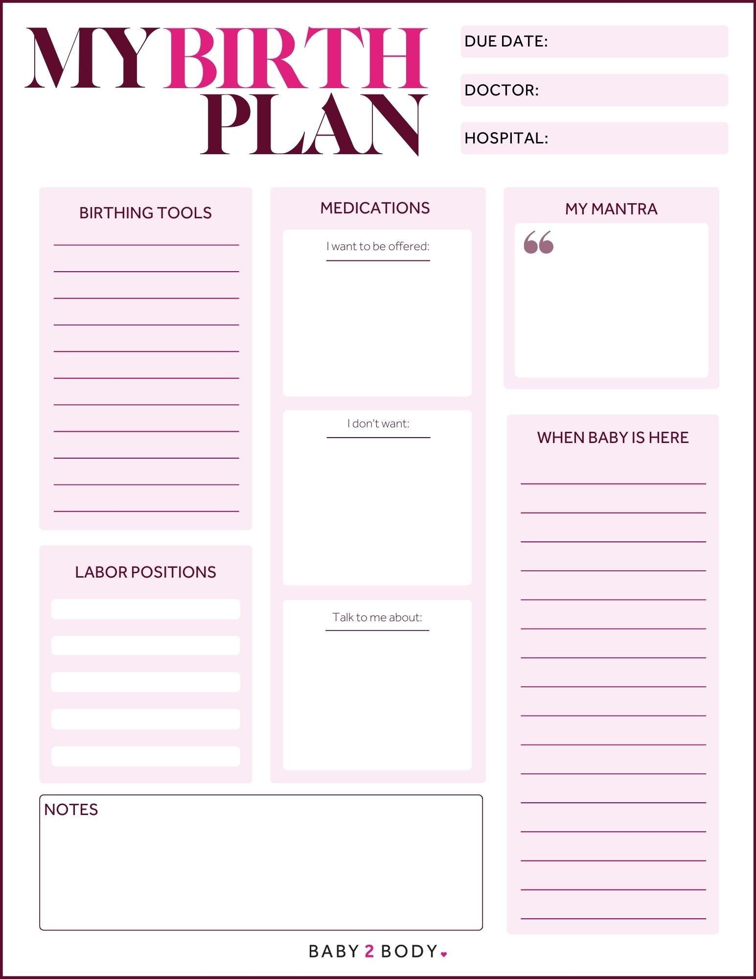 Birth Plan Templates Free Printable