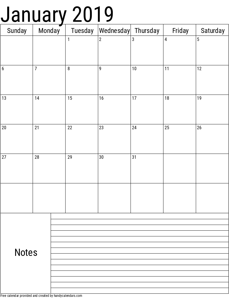 Free Printable January 2019 Calendar Template Free Printable January 2019 Calendar Template