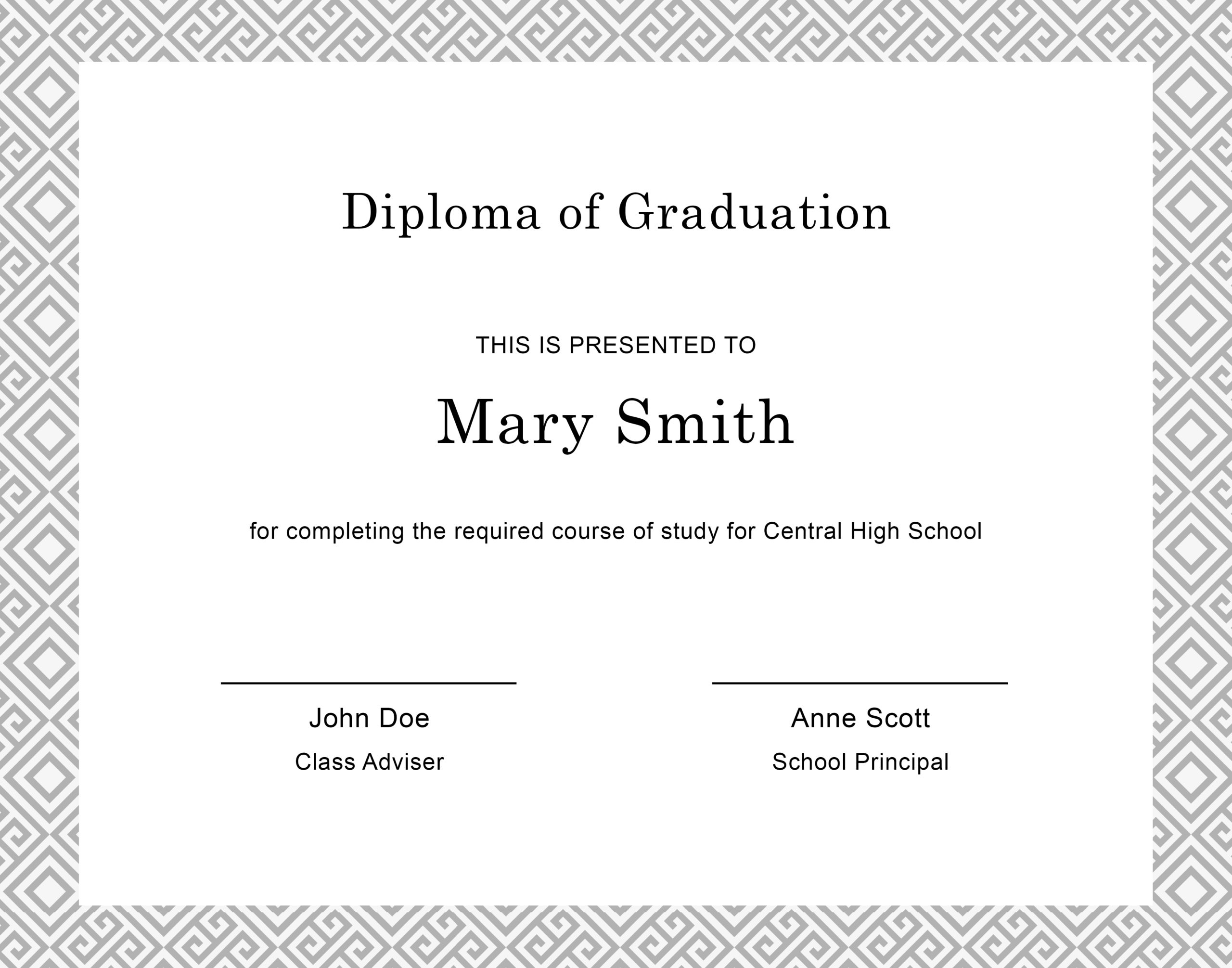 Free Printable High School Diploma Templates