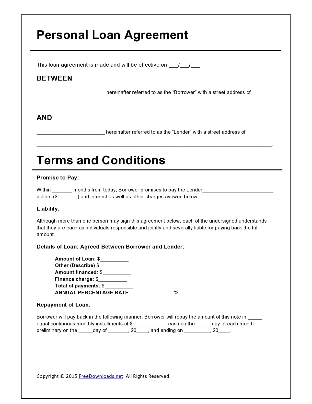 Free Printable Family Loan Agreement Template