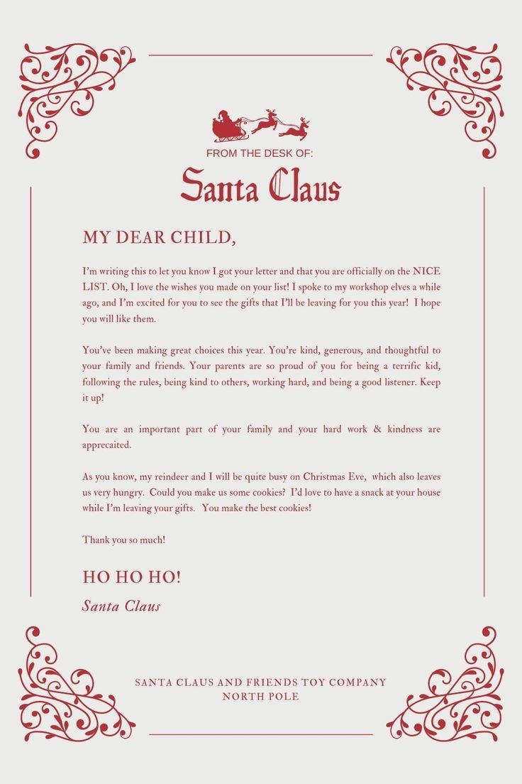 Free Printable Letter From Santa Template