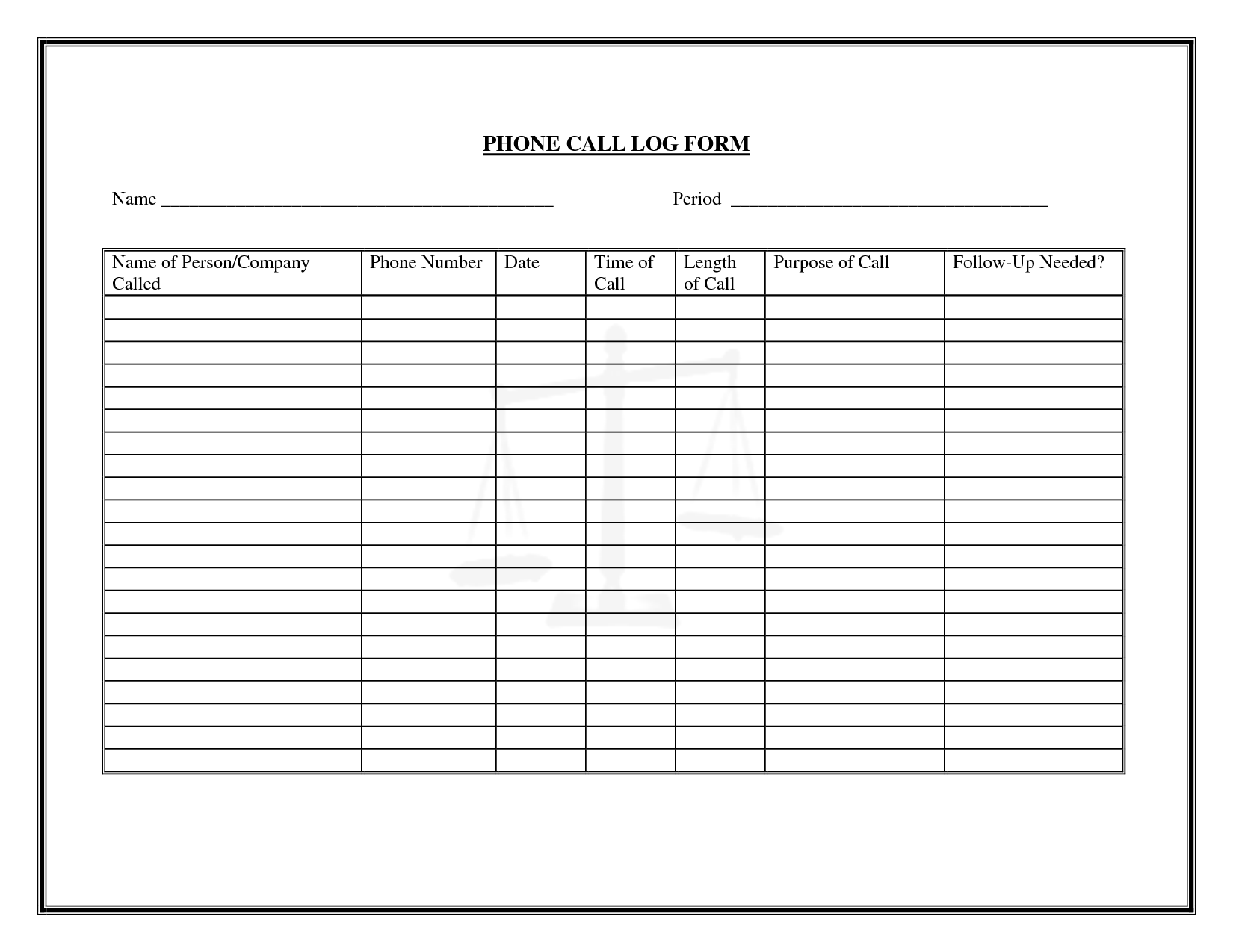 Free Printable Phone Log Template Free Printable Phone Log Template