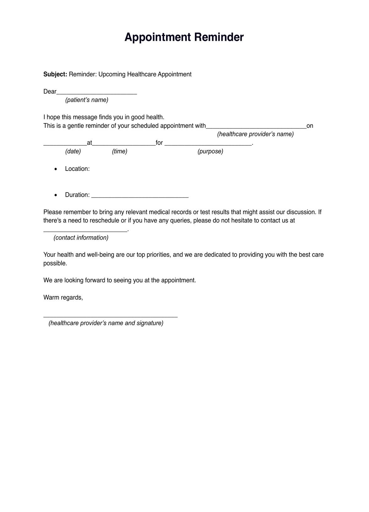 Appointment Reminder Template Example Free PDF Download