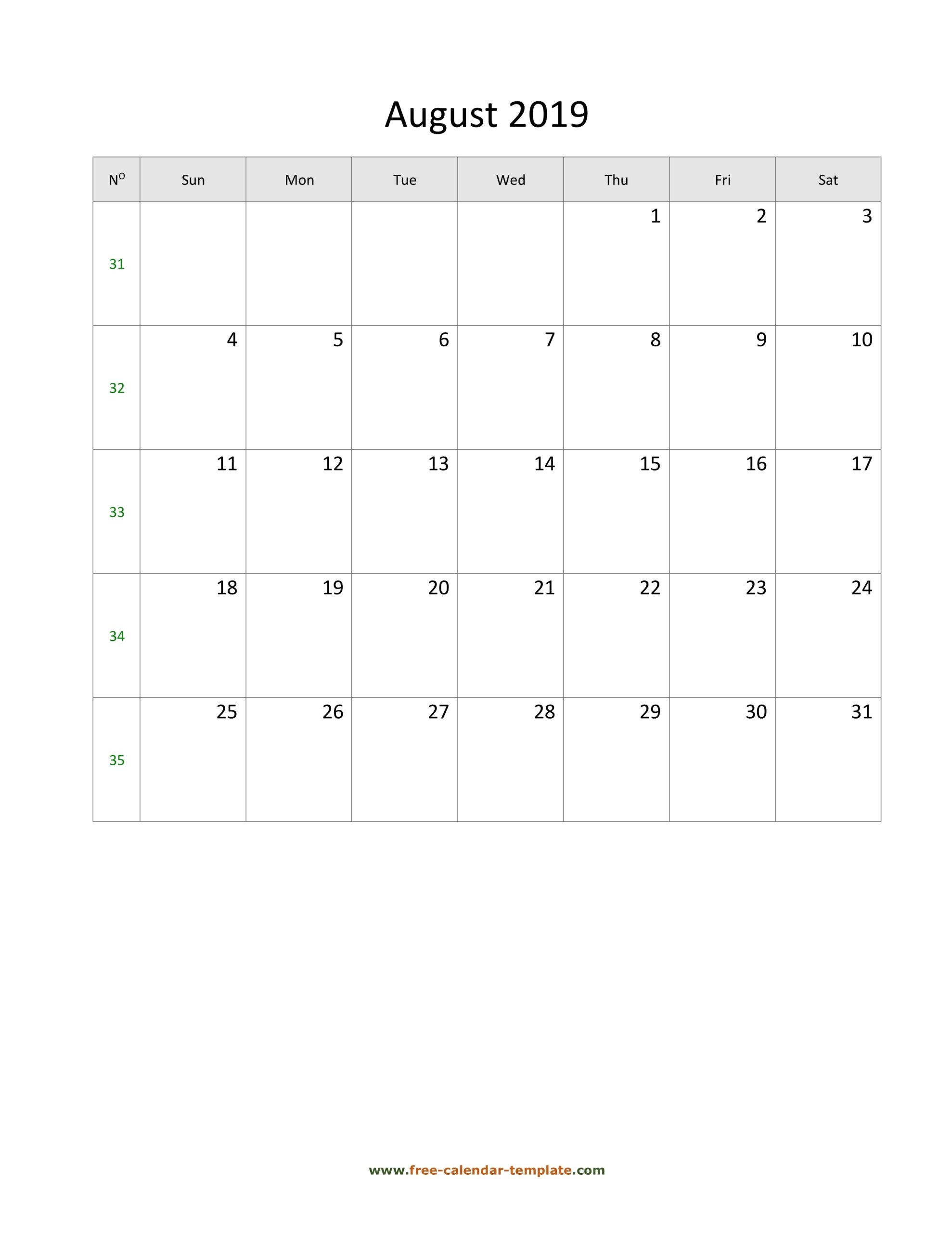 August 2019 Free Calendar Tempplate Free calendar template