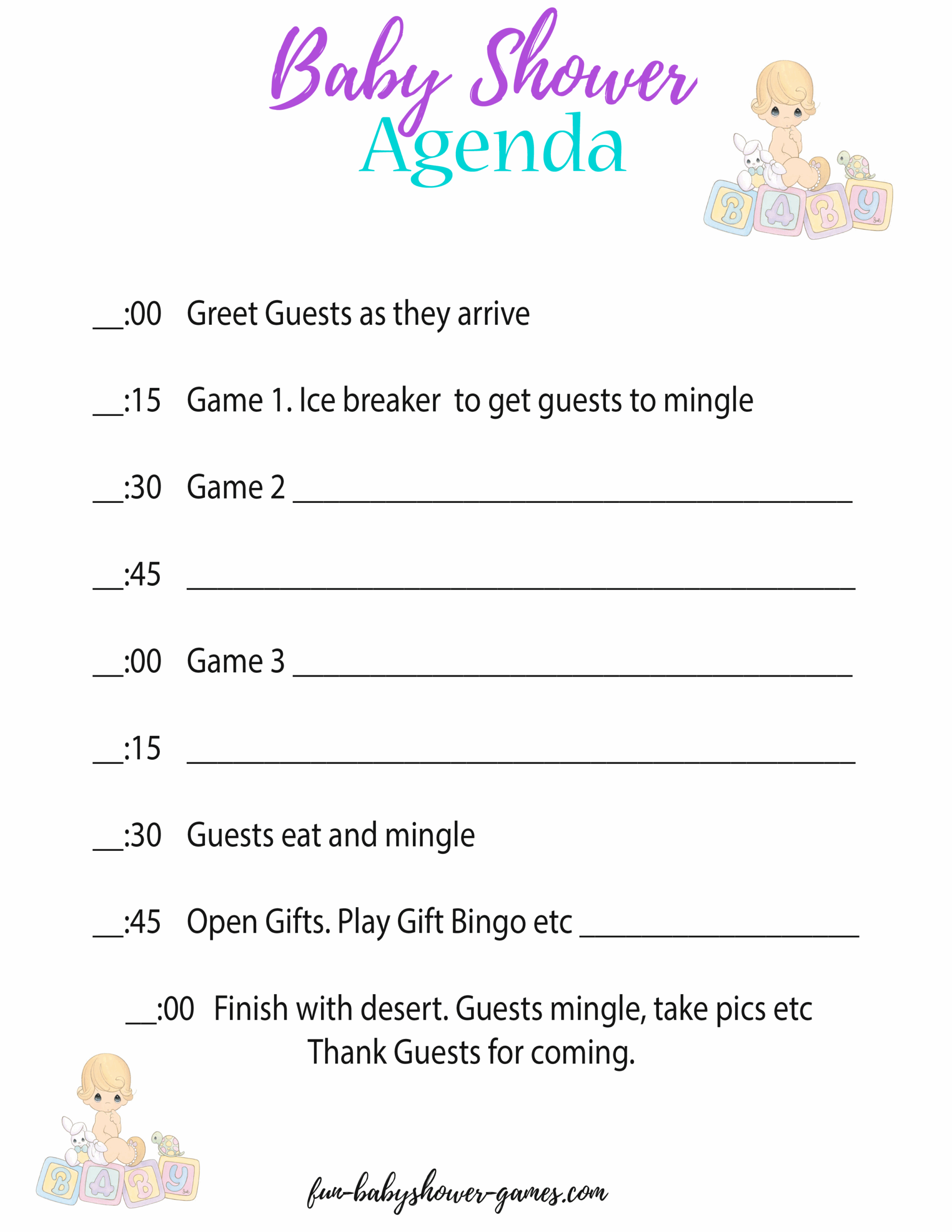 Free Printable Baby Shower Agenda Templates