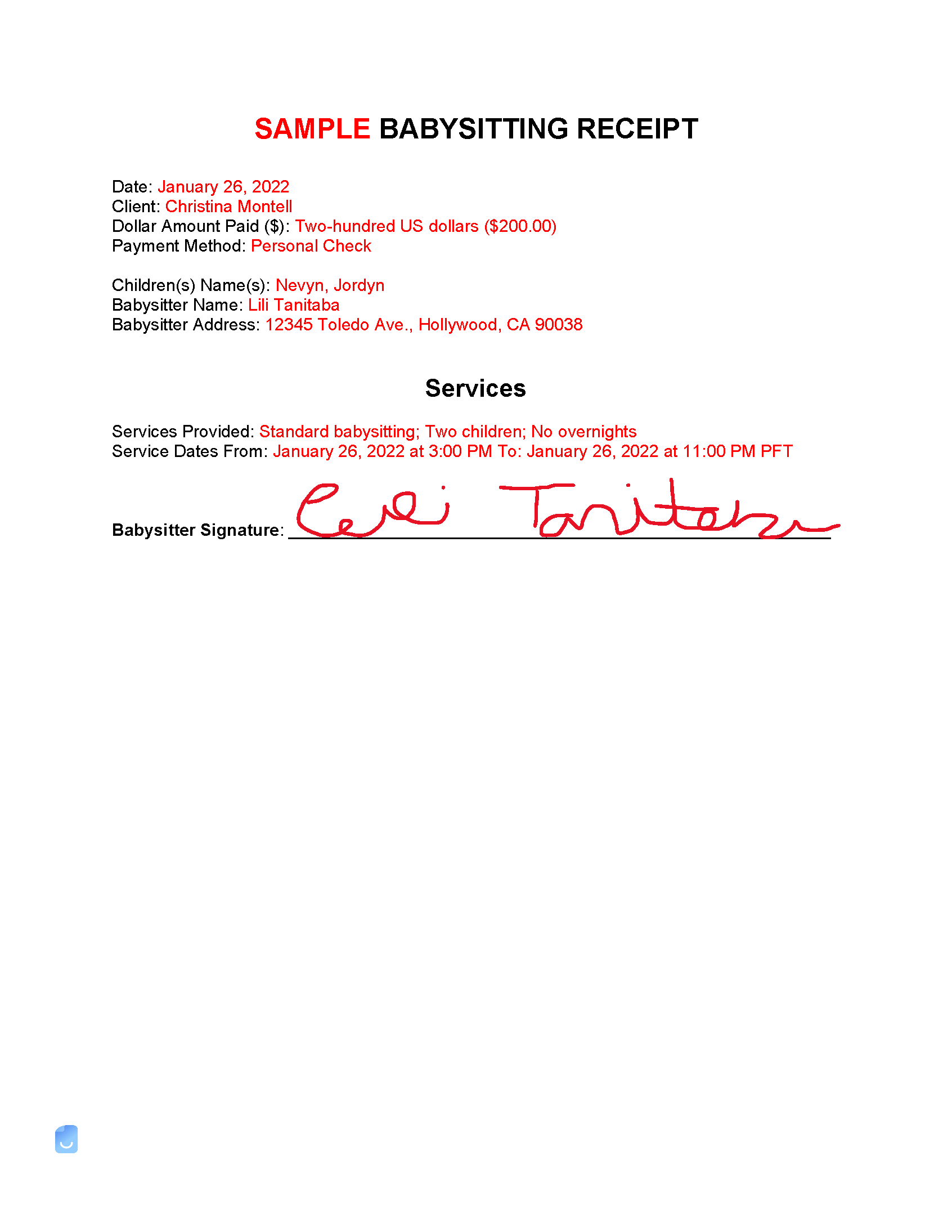 Babysitting Invoice Template Free Printable