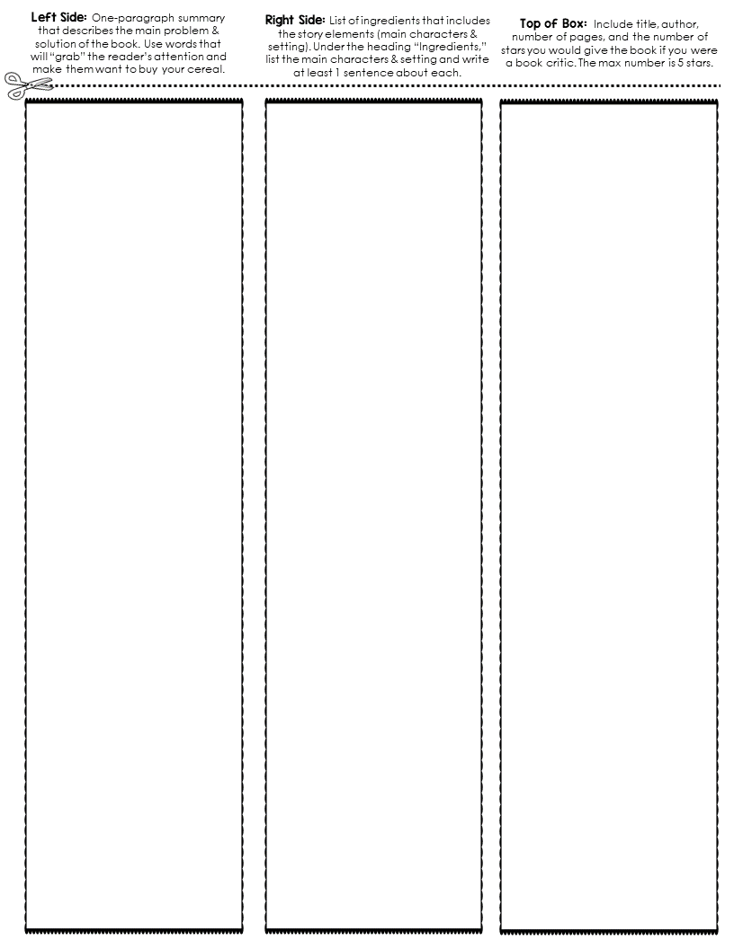 Printable Cereal Box Book Report Templates Free