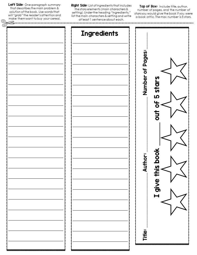 Cereal Box Book Report Template Project Directions Rubric Example Idea Photo Made By Teachers