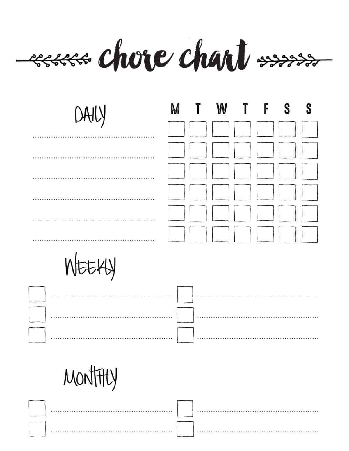 Free Printable Chore Chart Template Free Printable Chore Chart Template