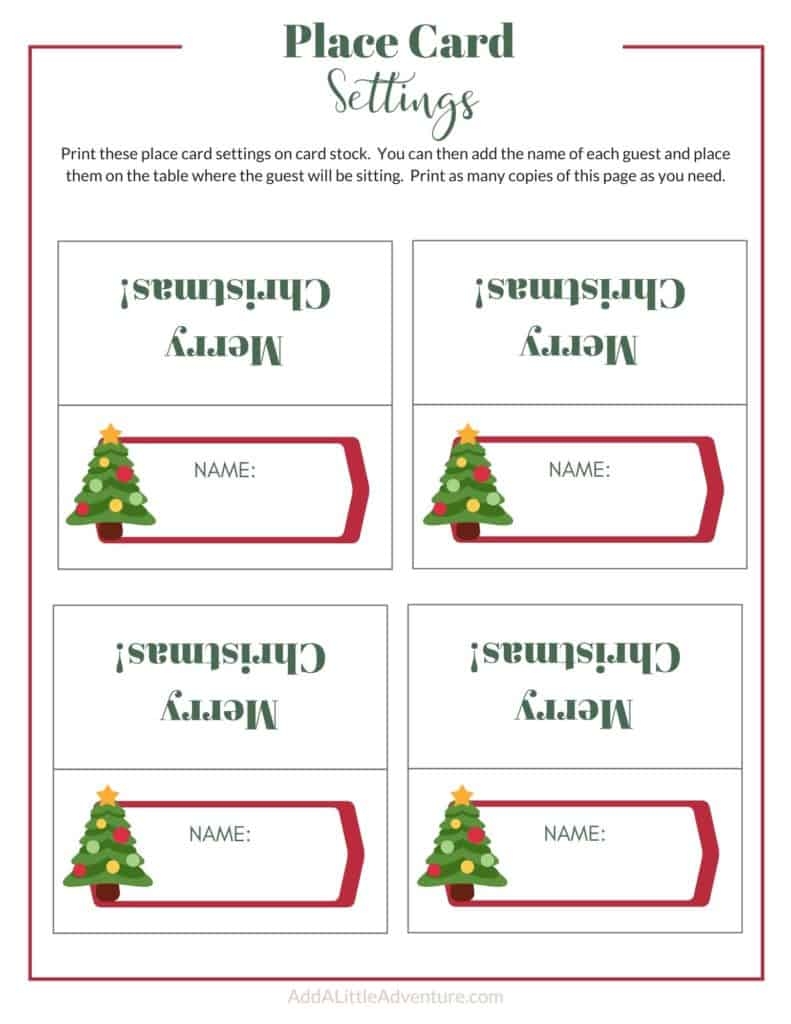 Christmas Place Cards Printables DIY Templates