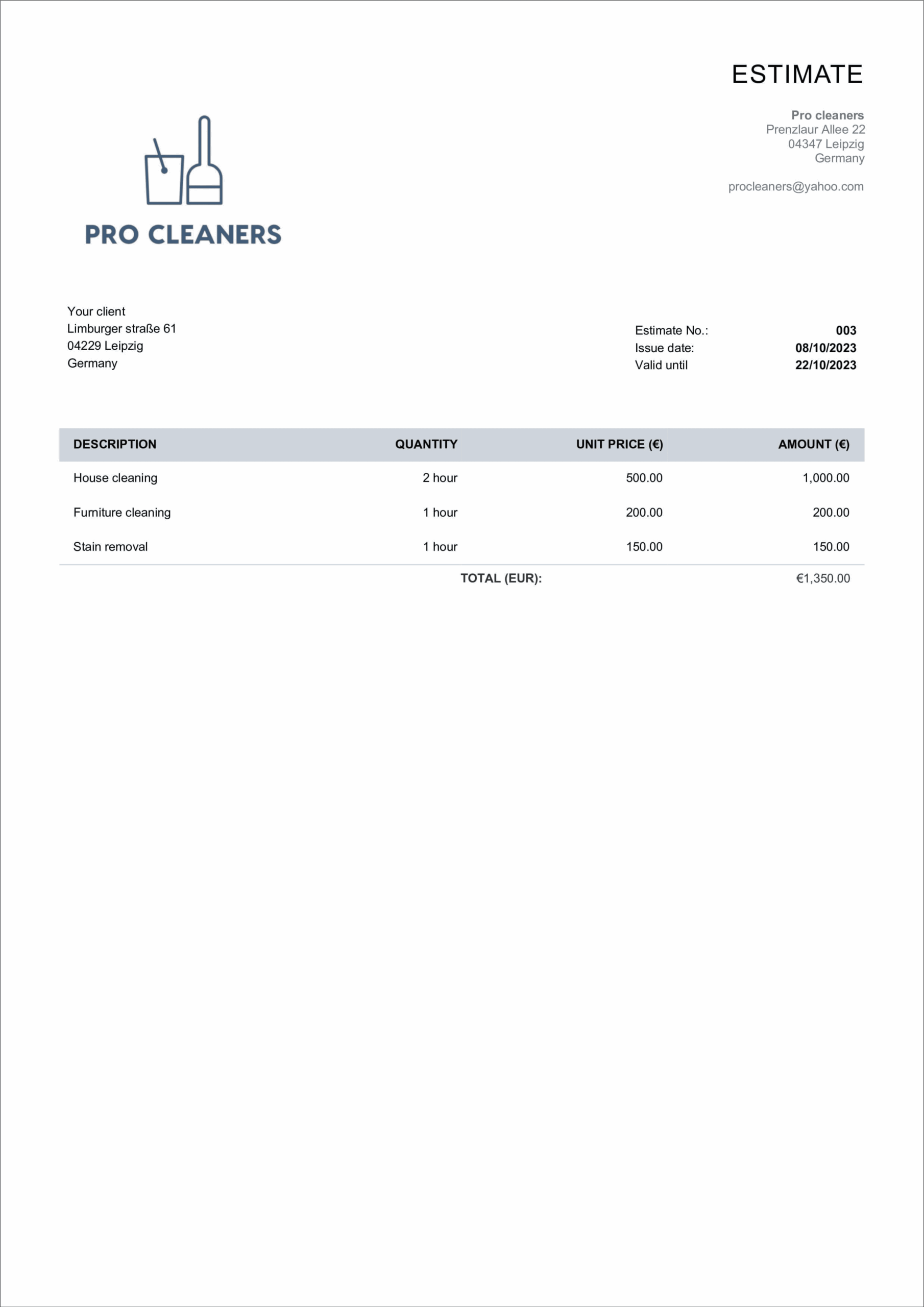 Cleaning Estimate Template Free Printable Billdu Cleaning Estimate Template Free Printable Billdu