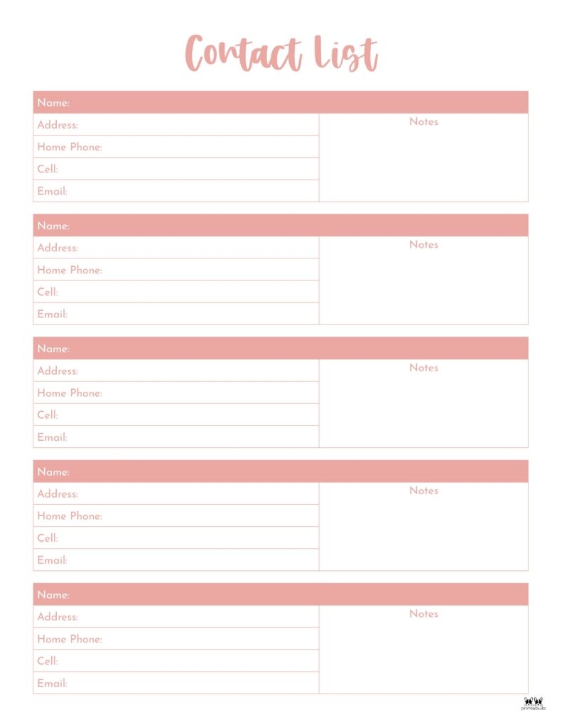 Contact List Templates 20 FREE Printables Printabulls