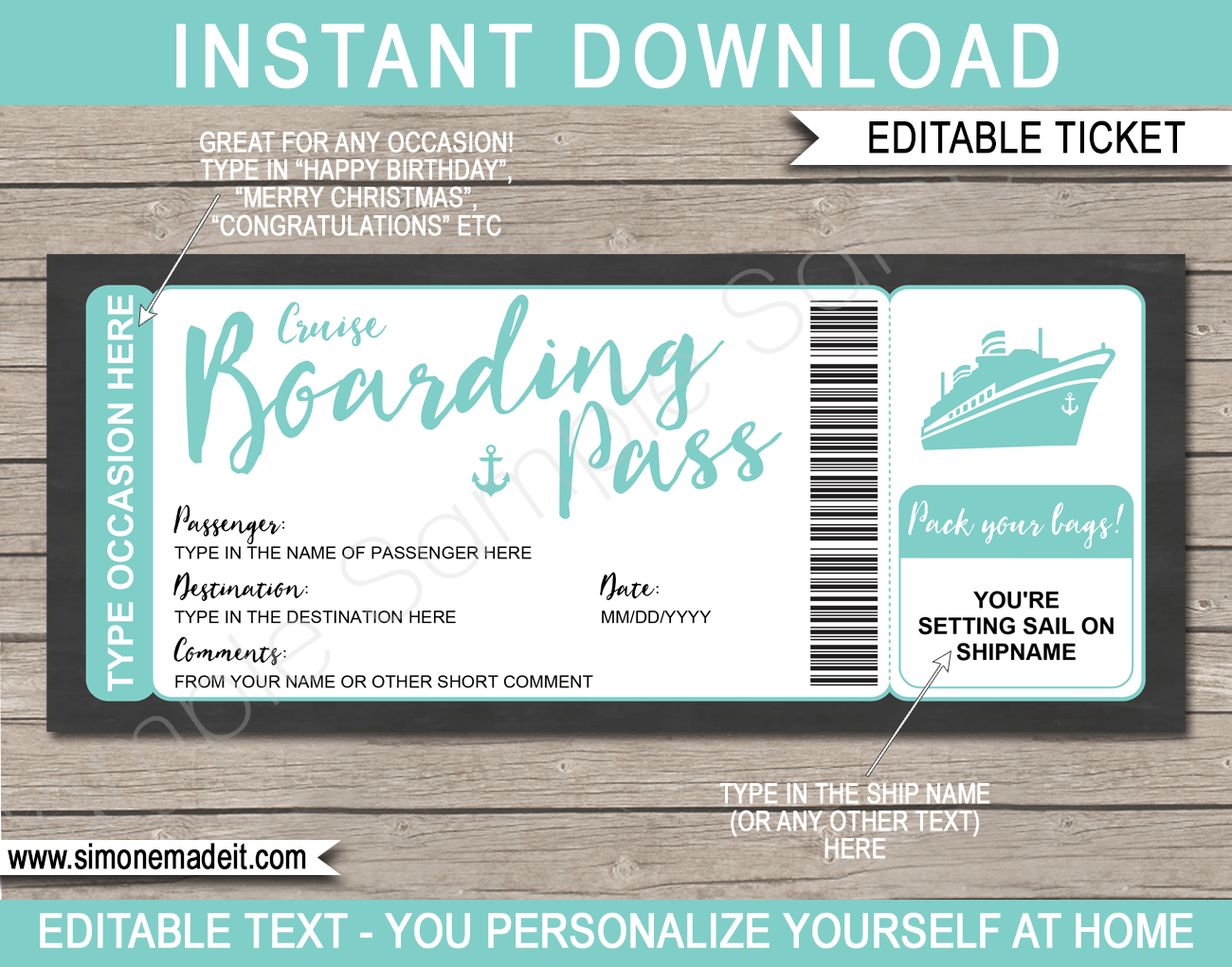 Cruise Boarding Pass Gift Voucher Template Printable Cruise Ticket Cruise Boarding Pass Gift Voucher Template Printable Cruise Ticket