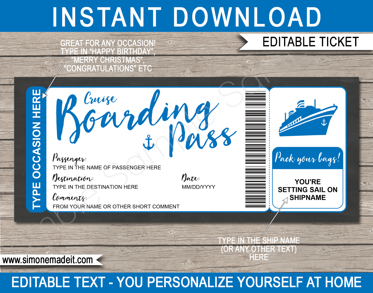 Cruise Boarding Pass Gift Voucher Template Printable Cruise Ticket Cruise Boarding Pass Gift Voucher Template Printable Cruise Ticket