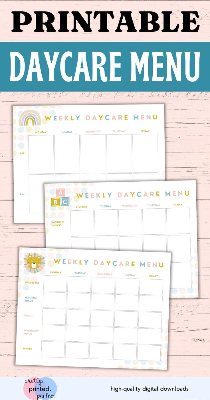 Free Printable Daycare Menu Template