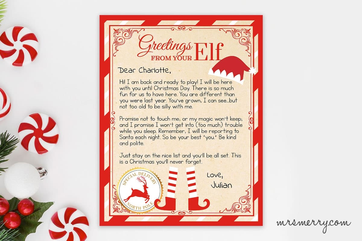 Free Printable Templates Elf On The Shelf Arrival Letter