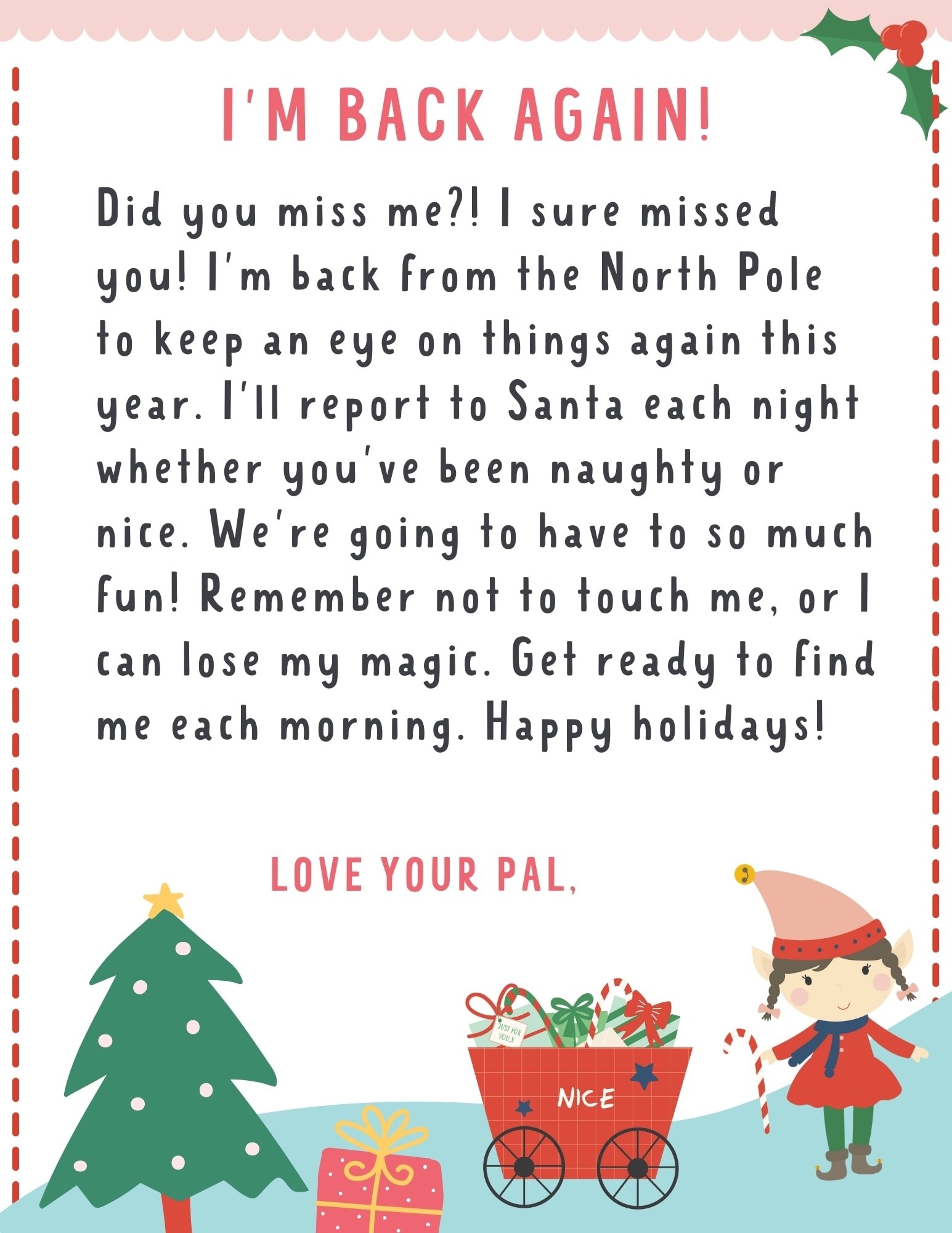 Free Printable Elf On The Shelf Letter Templates