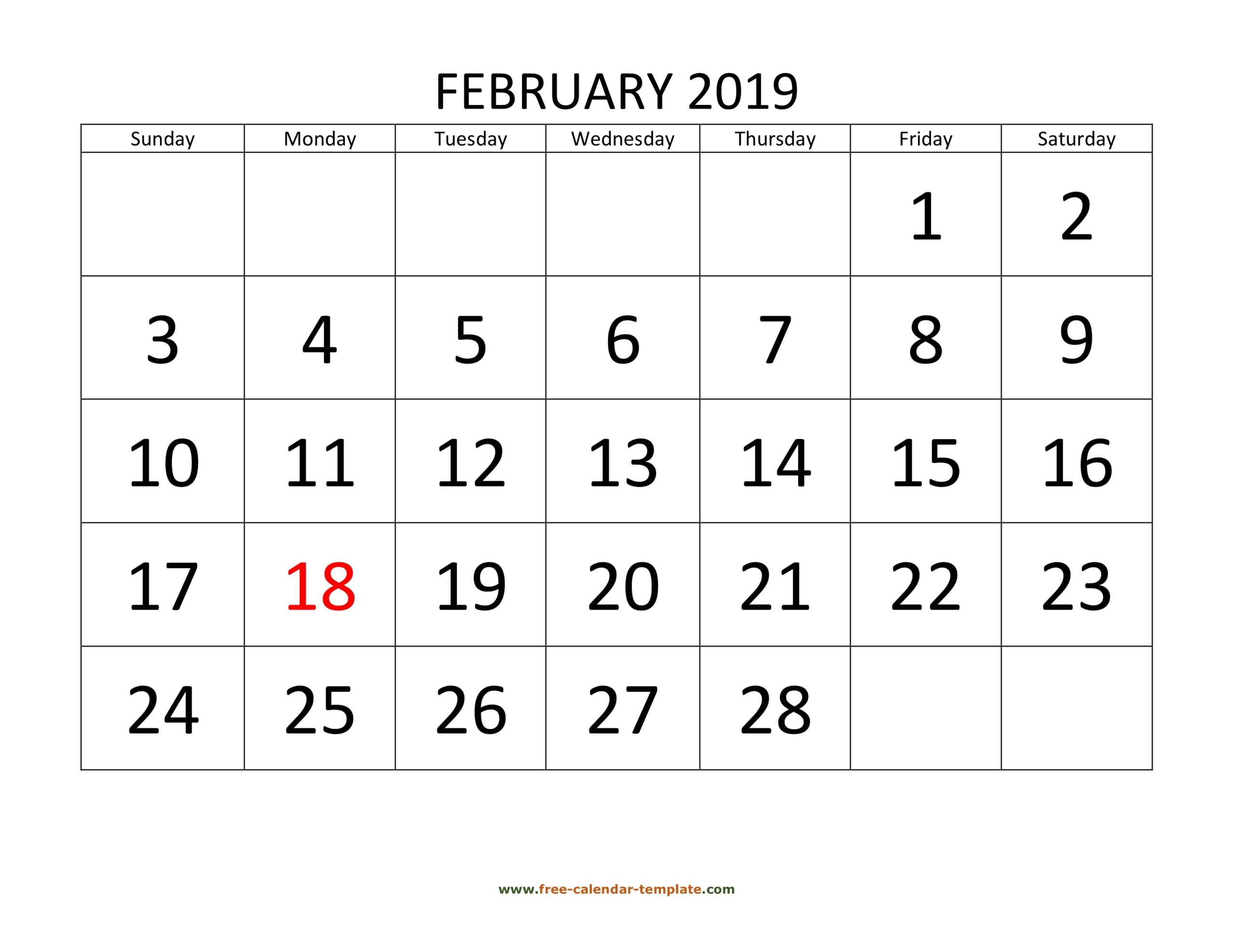 February 2019 Calendar Designed With Large Font horizontal Free calendar template February 2019 Calendar Designed With Large Font horizontal Free calendar template