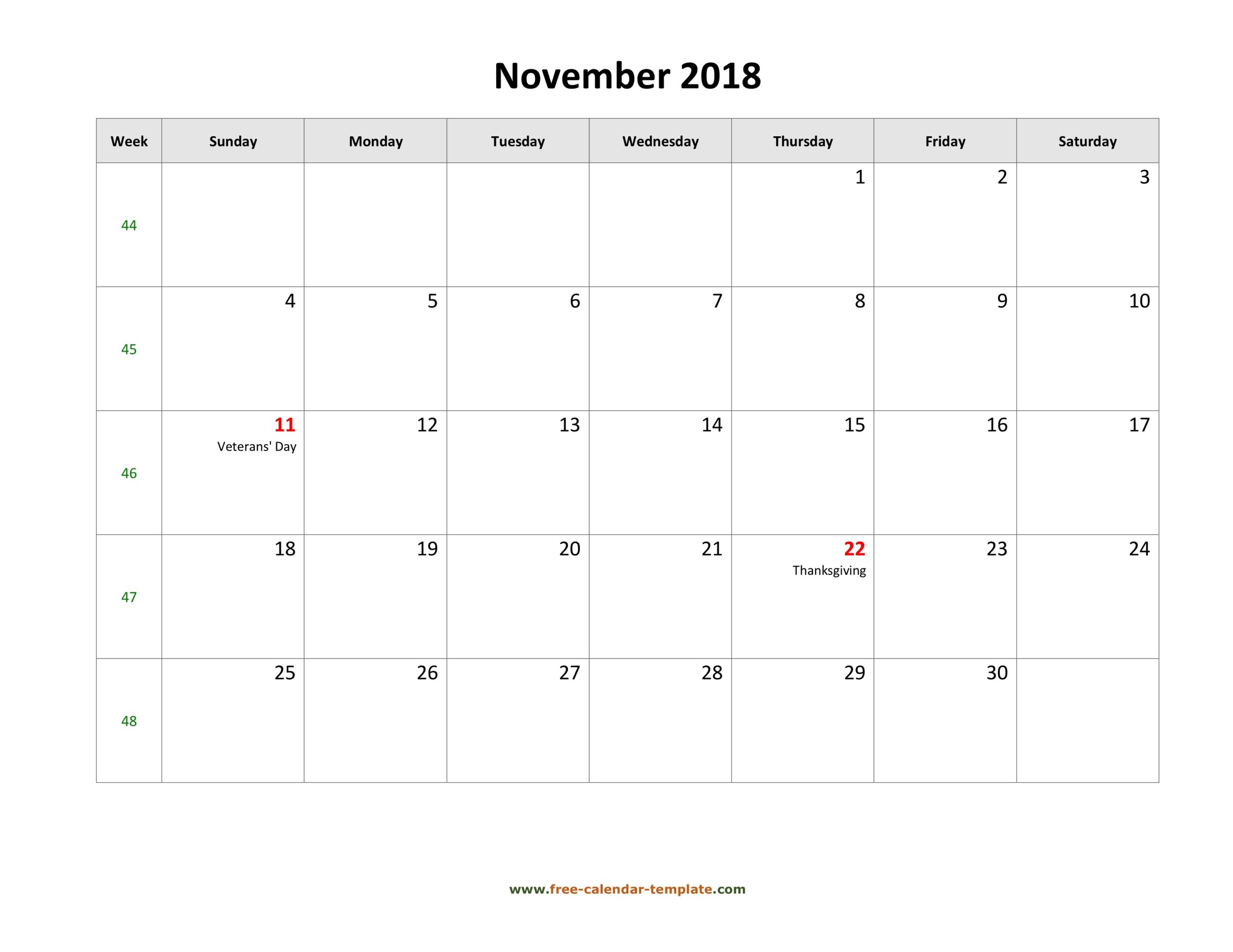 Free 2018 Calendar Blank November Template horizontal Free calendar Template Free 2018 Calendar Blank November Template horizontal Free calendar Template