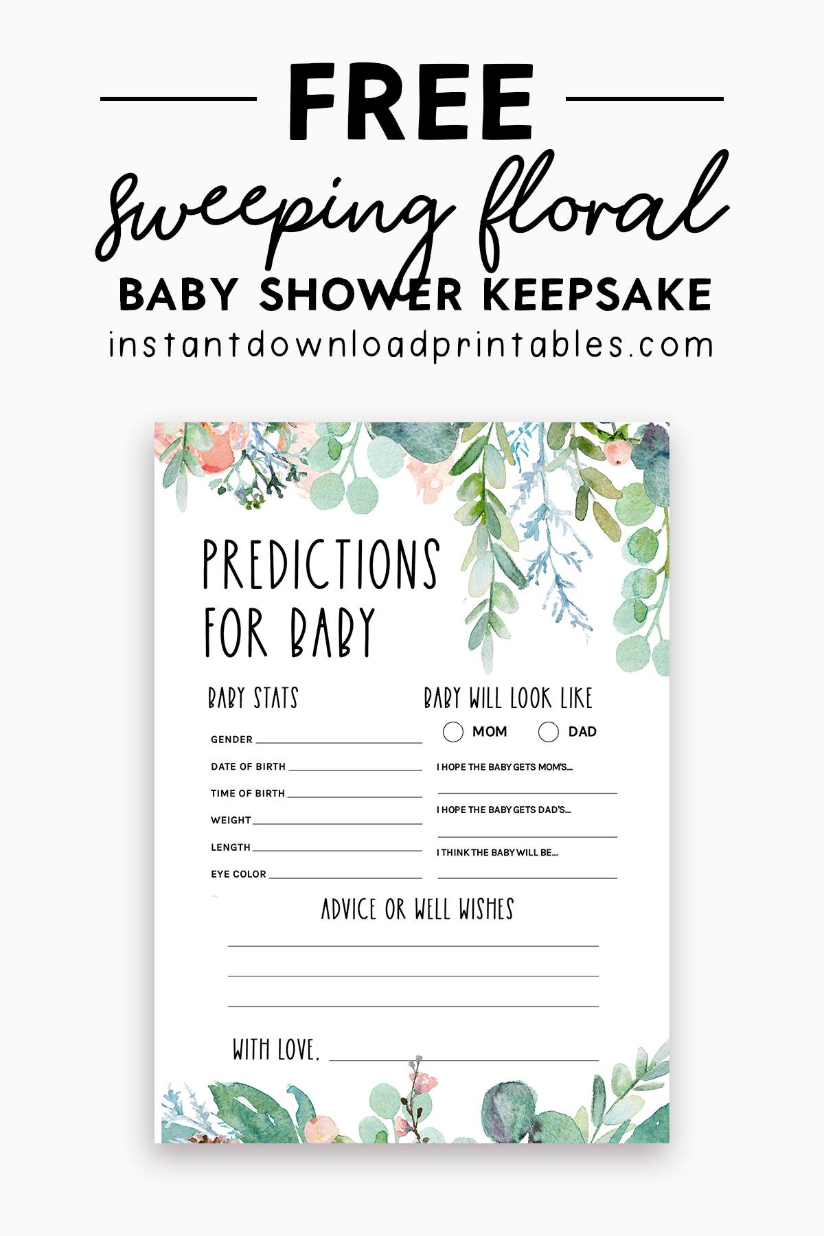 Free Baby Shower Predictions For Baby Keepsake Greenery Floral Flowers Printable Instant Download Instant Download Printables Free Baby Shower Predictions For Baby Keepsake Greenery Floral Flowers Printable Instant Download Instant Download Printables