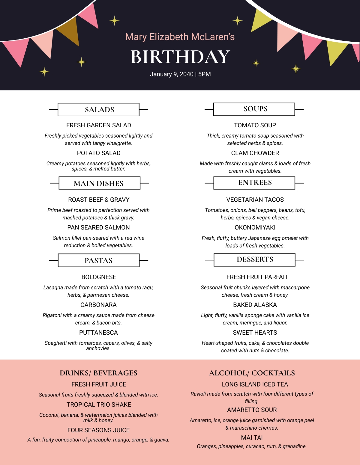 Free Printable Birthday Menu Templates