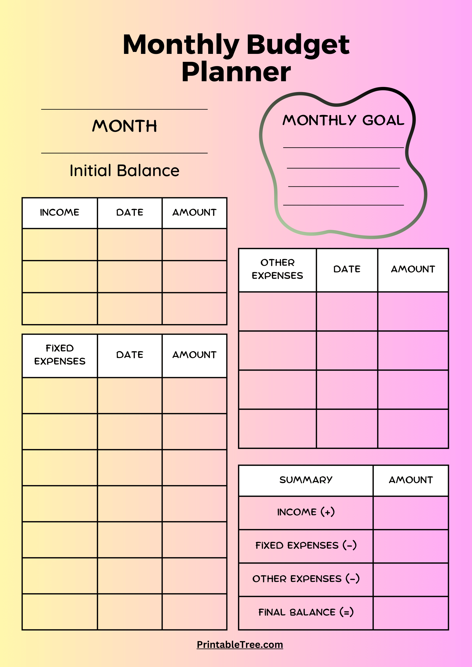 Free Printable Simple Budget Template