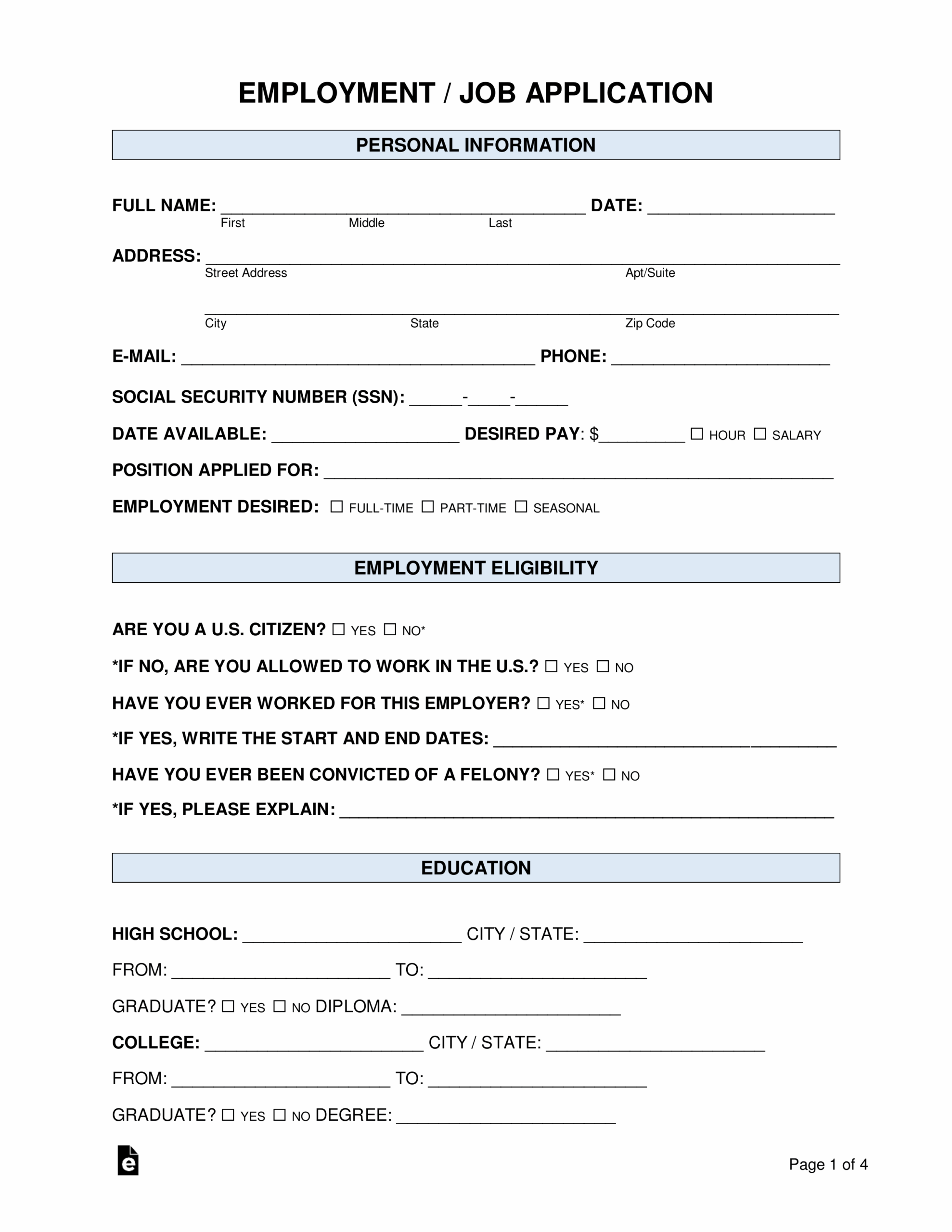 Free Job Application Forms 2 PDF Word EForms Free Job Application Forms 2 PDF Word EForms