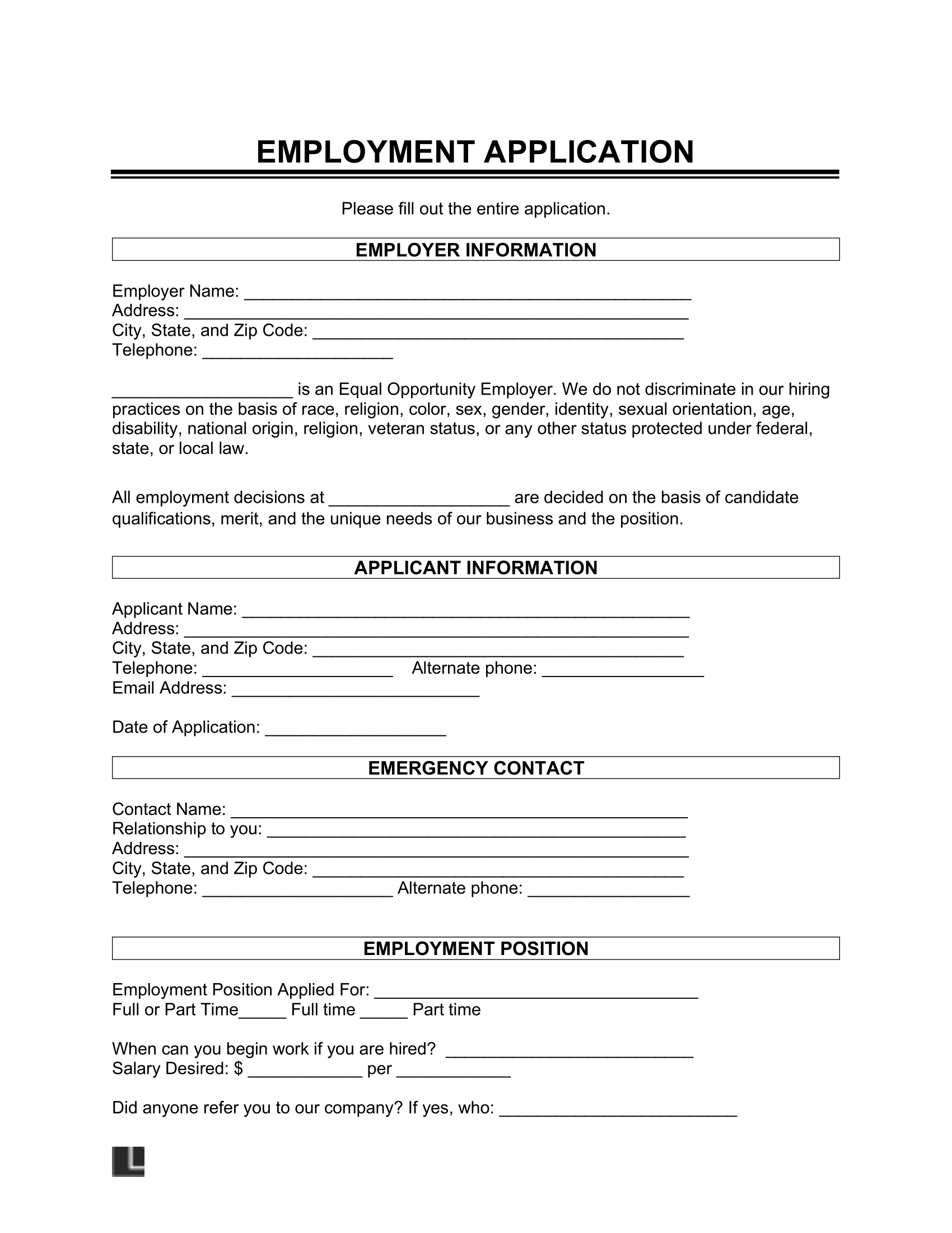 Free Printable Job Application Form Template