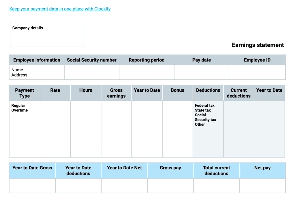 Fillable Printable Pay Stub Template Free