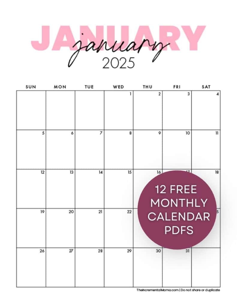 Free Printable 2025 Pink Calendar Templates The Incremental Mama Free Printable 2025 Pink Calendar Templates The Incremental Mama