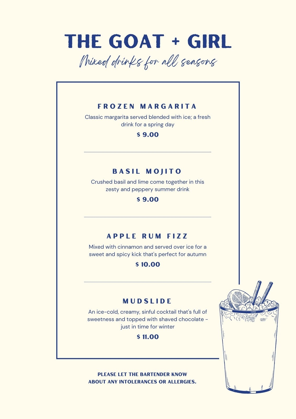 Free Printable Drink Menu Template Free Printable Drink Menu Template