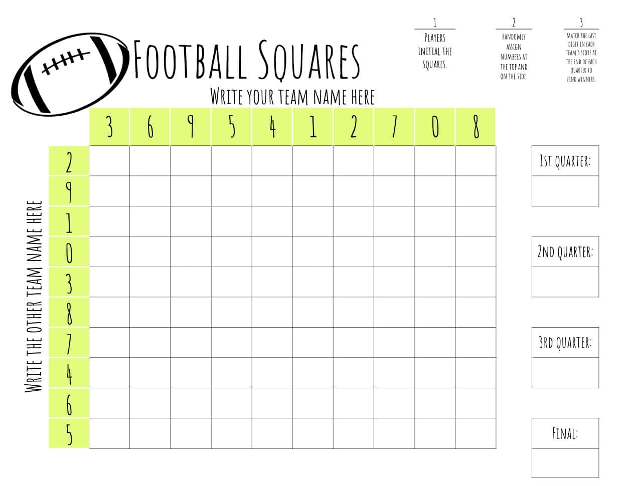 Free Printable Football Squares Templates