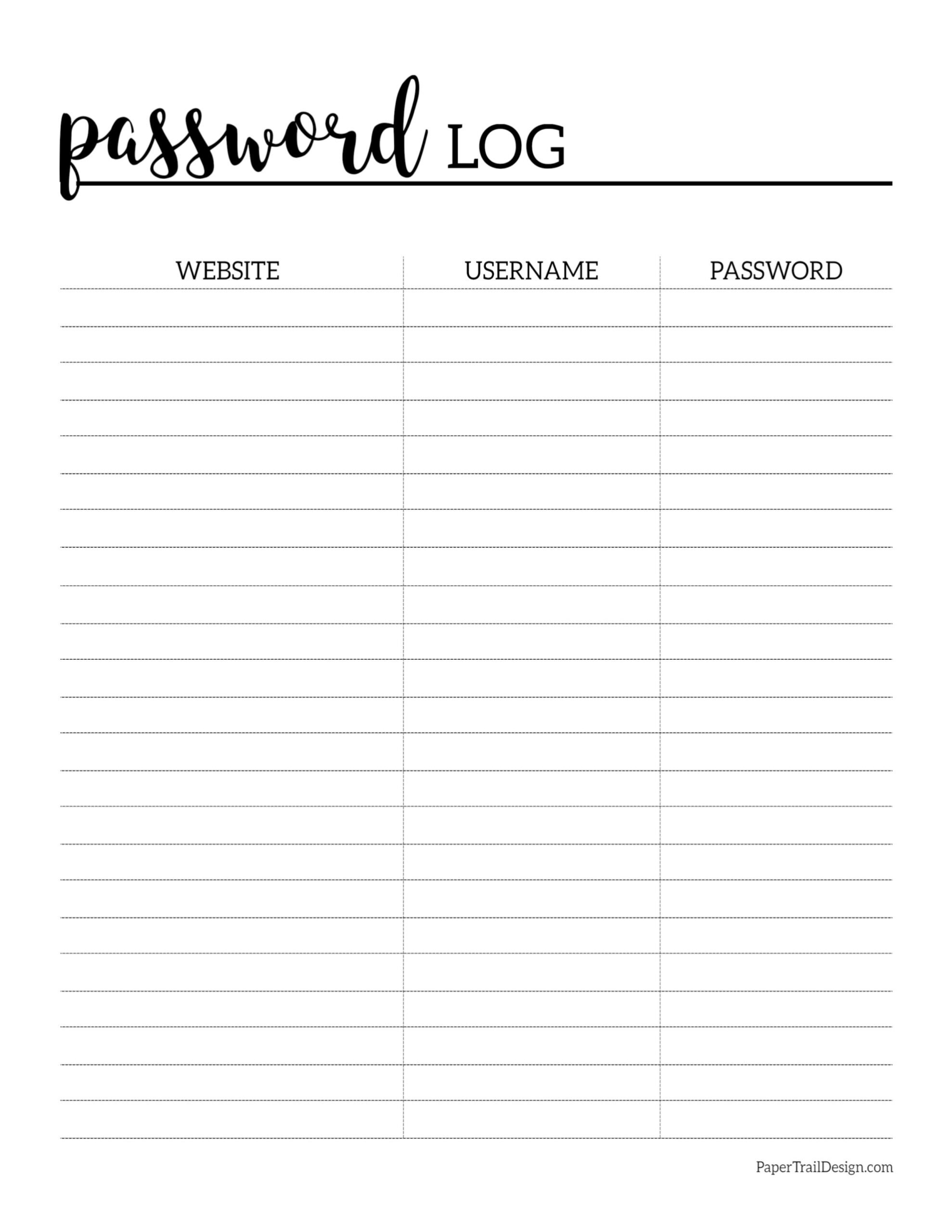 Free Password Tracker Printable Template