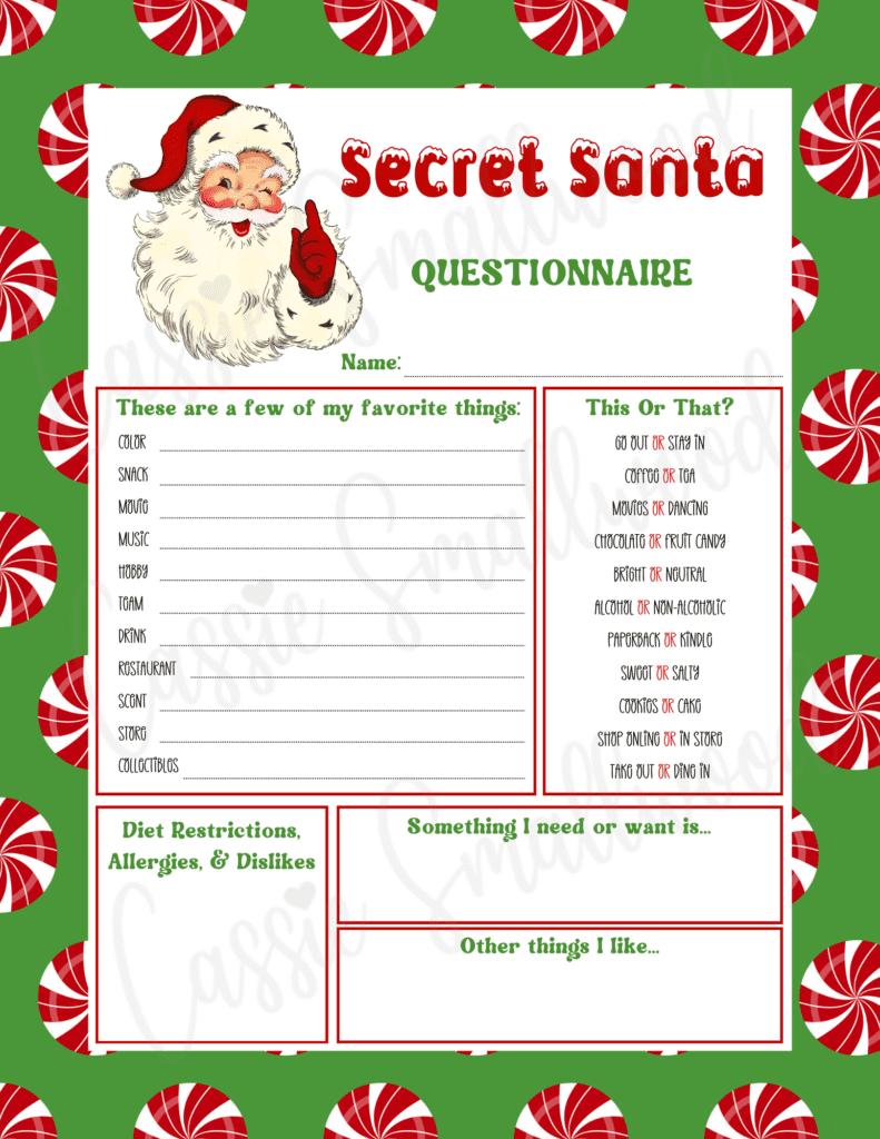 Free Printable Secret Santa Questionnaire Templates Cassie Smallwood Free Printable Secret Santa Questionnaire Templates Cassie Smallwood