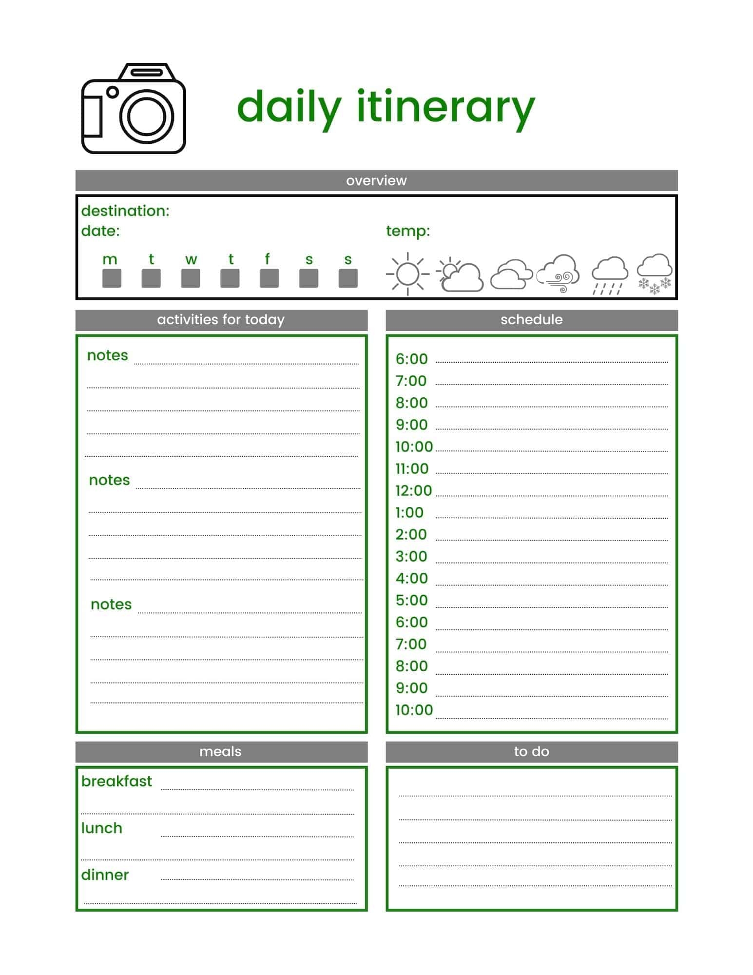 Free Printable Vacation Planner Template