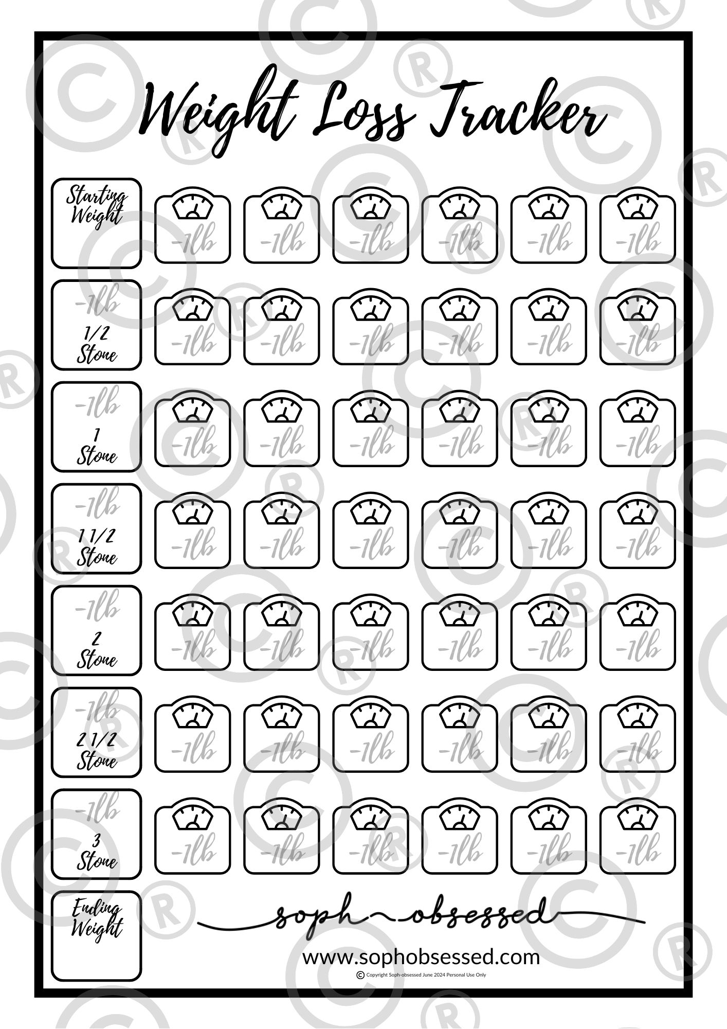 Free Printable Weight Loss Chart Template