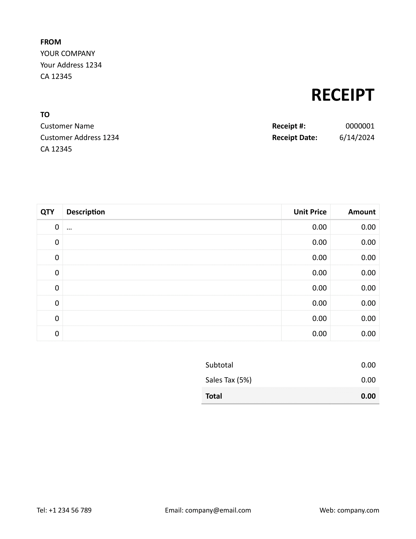 Free Printable Templates For Receipts