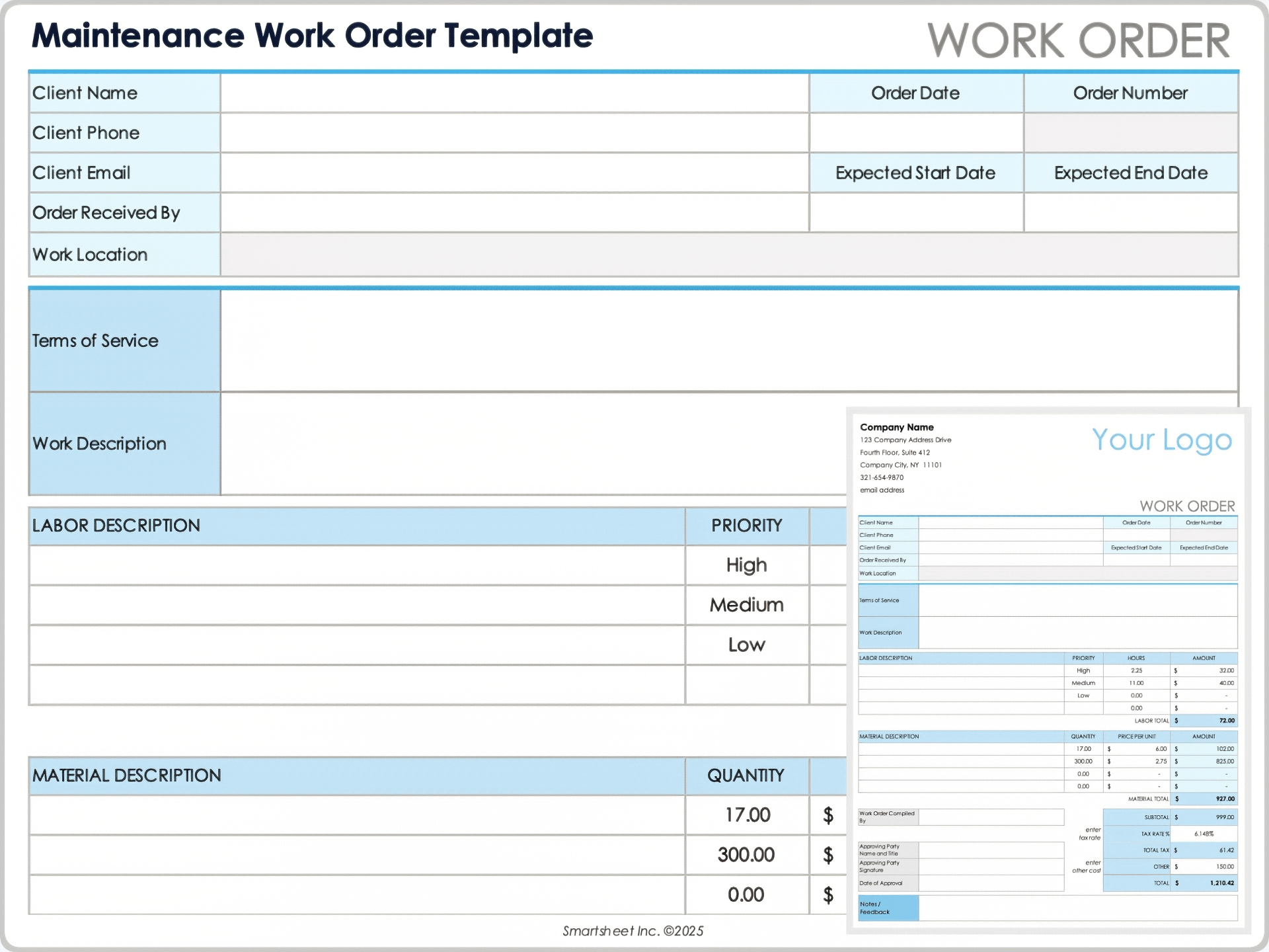 Free Work Order Forms Templates All Formats Editable