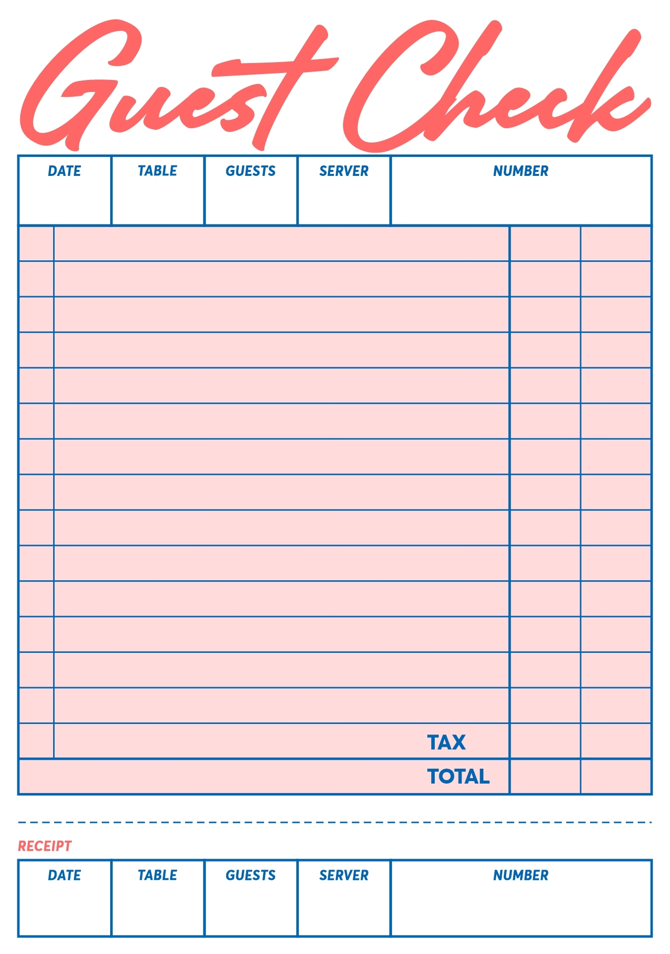 Free Printable Guest Check Template