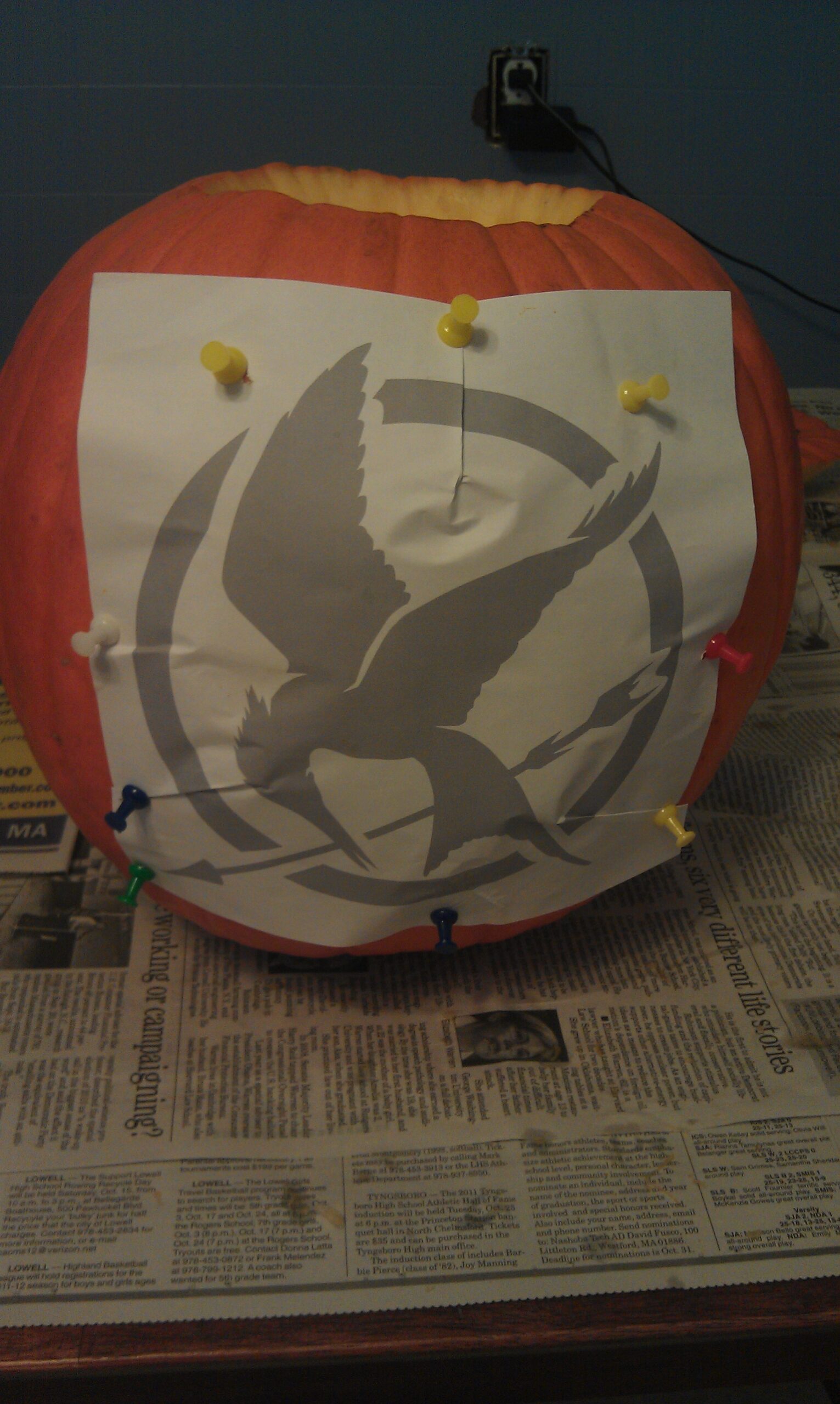 How NOT To Carve A Mockingjay Pin Pumpkin Victor s Village