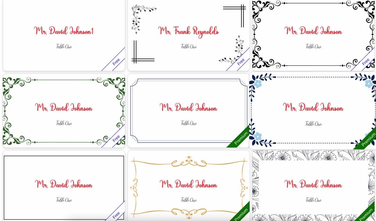 Place Cards Free Printable Templates
