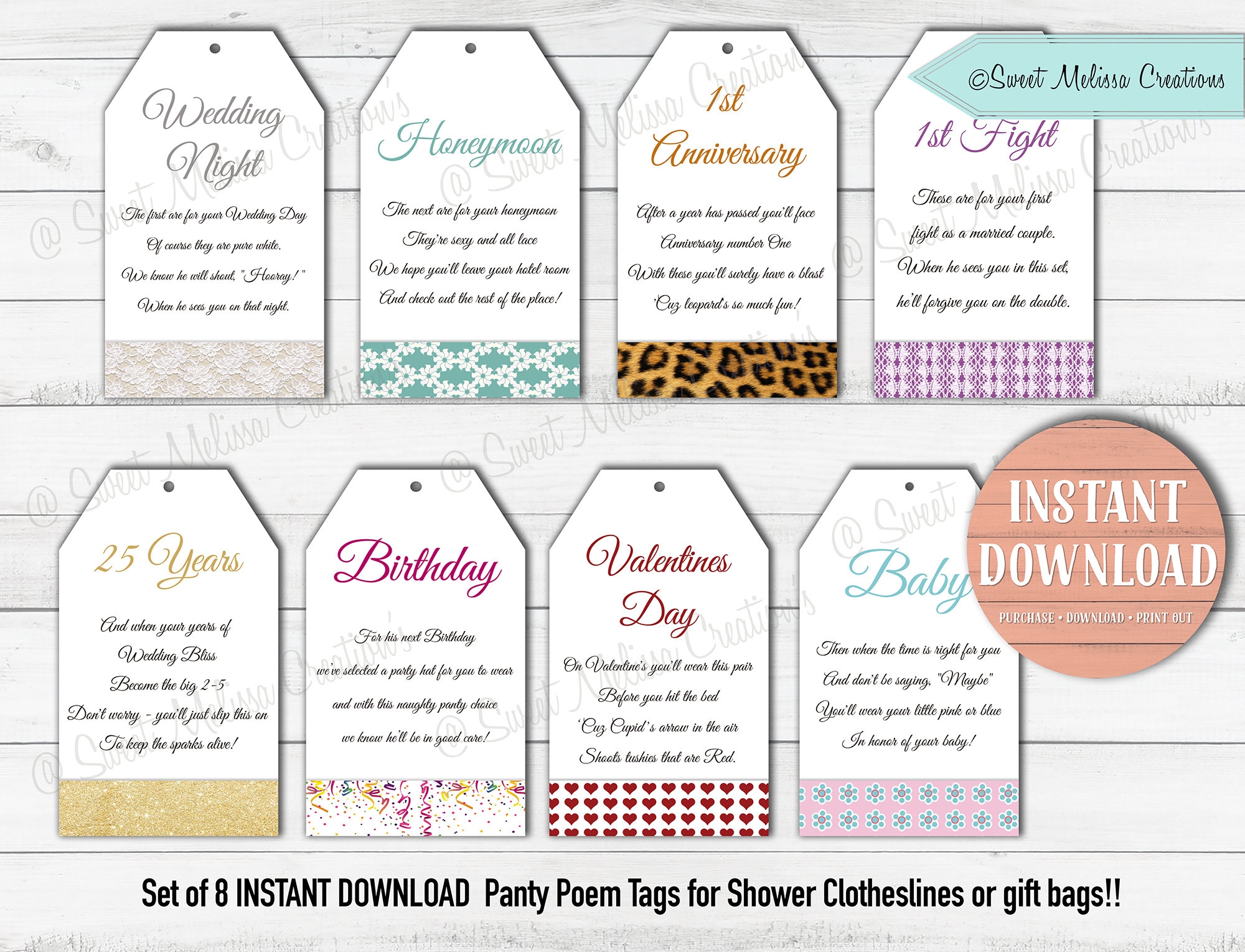 INSTANT DOWNLOAD Panty Line Poem Cards print At Home DIY sweet Melissa Creations Etsy