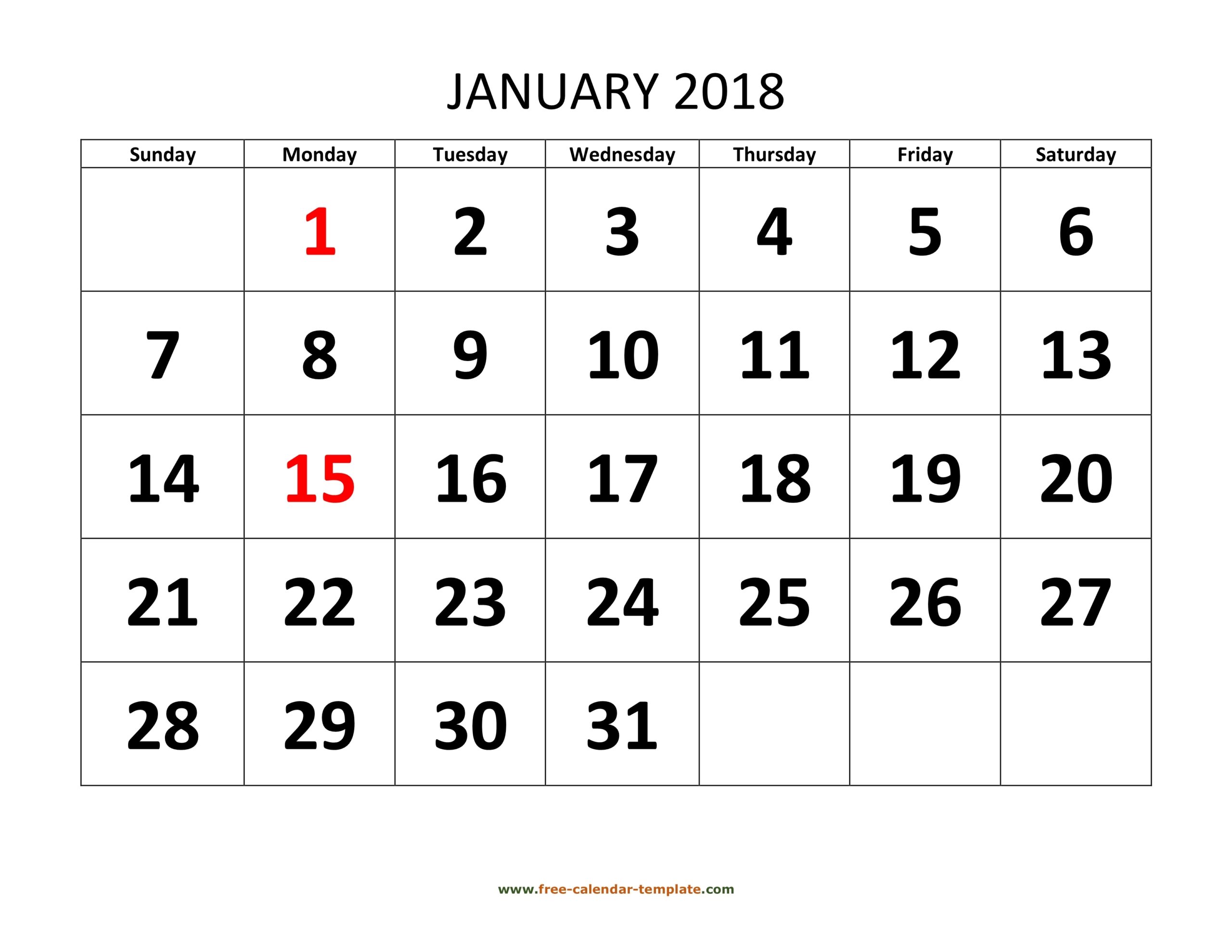 January 2018 Free Calendar Tempplate Free calendar template January 2018 Free Calendar Tempplate Free calendar template