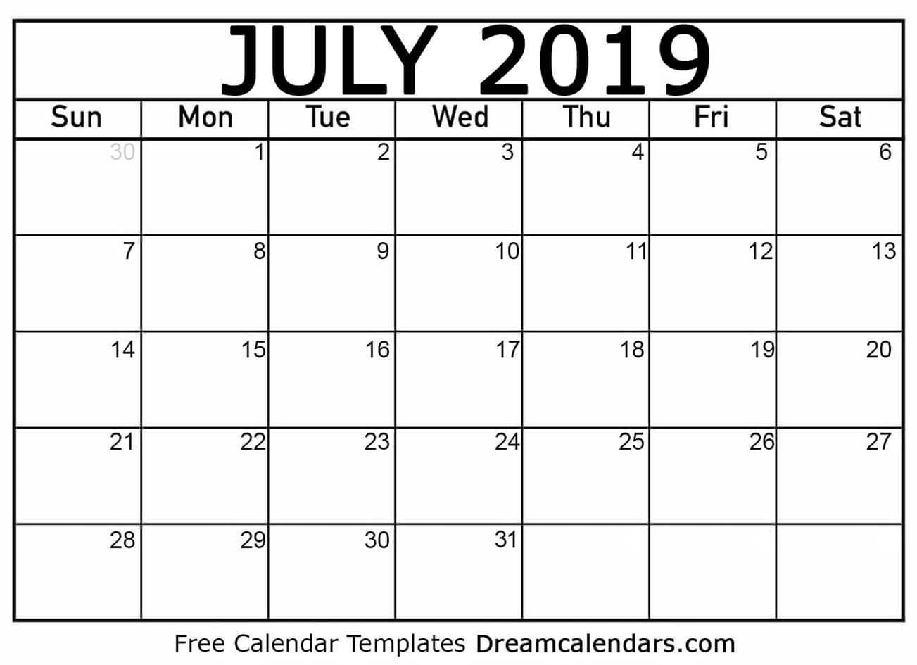 Free Printable Calendar Templates July 2019 Free Printable Calendar Templates July 2019