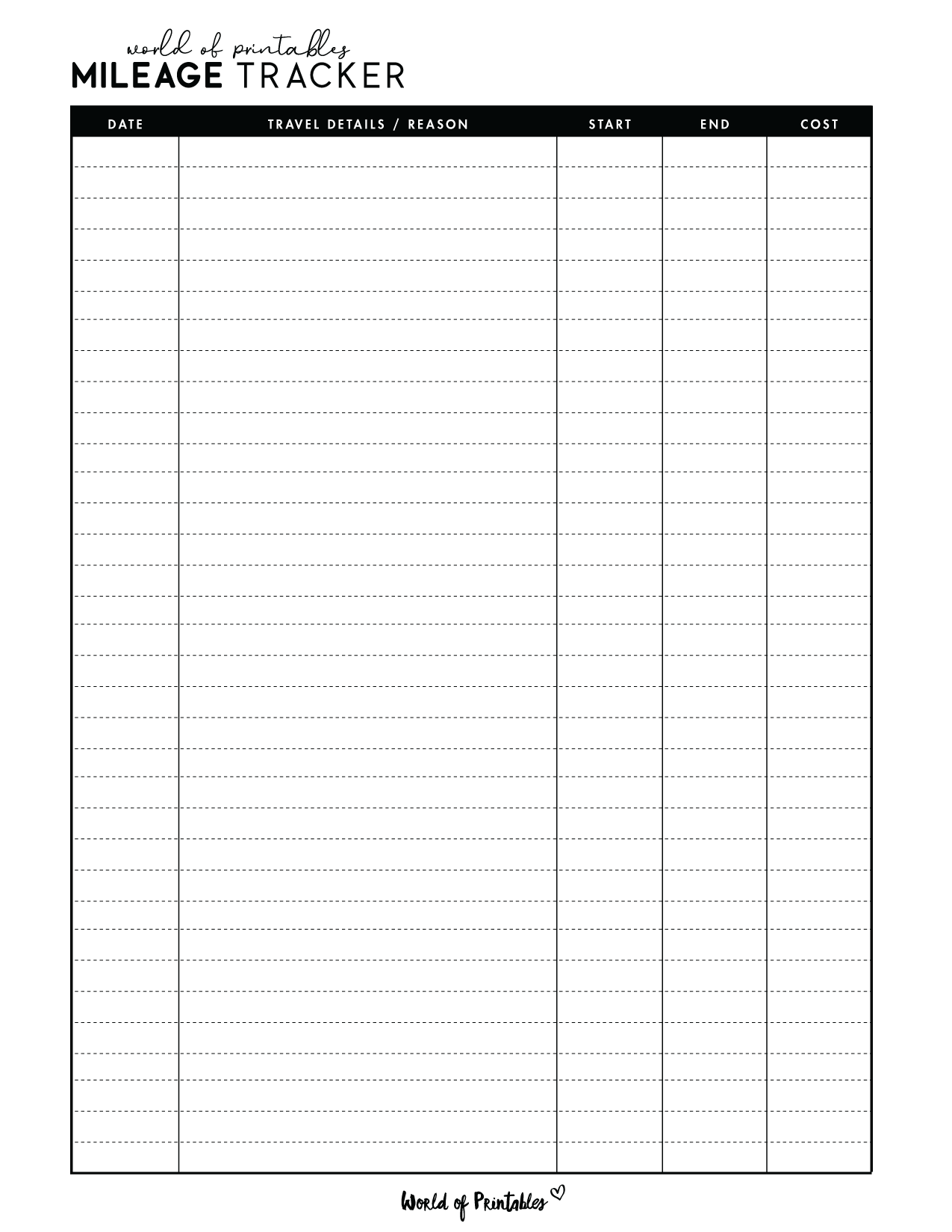 Free Printable Mileage Tracker Template Free Printable Mileage Tracker Template