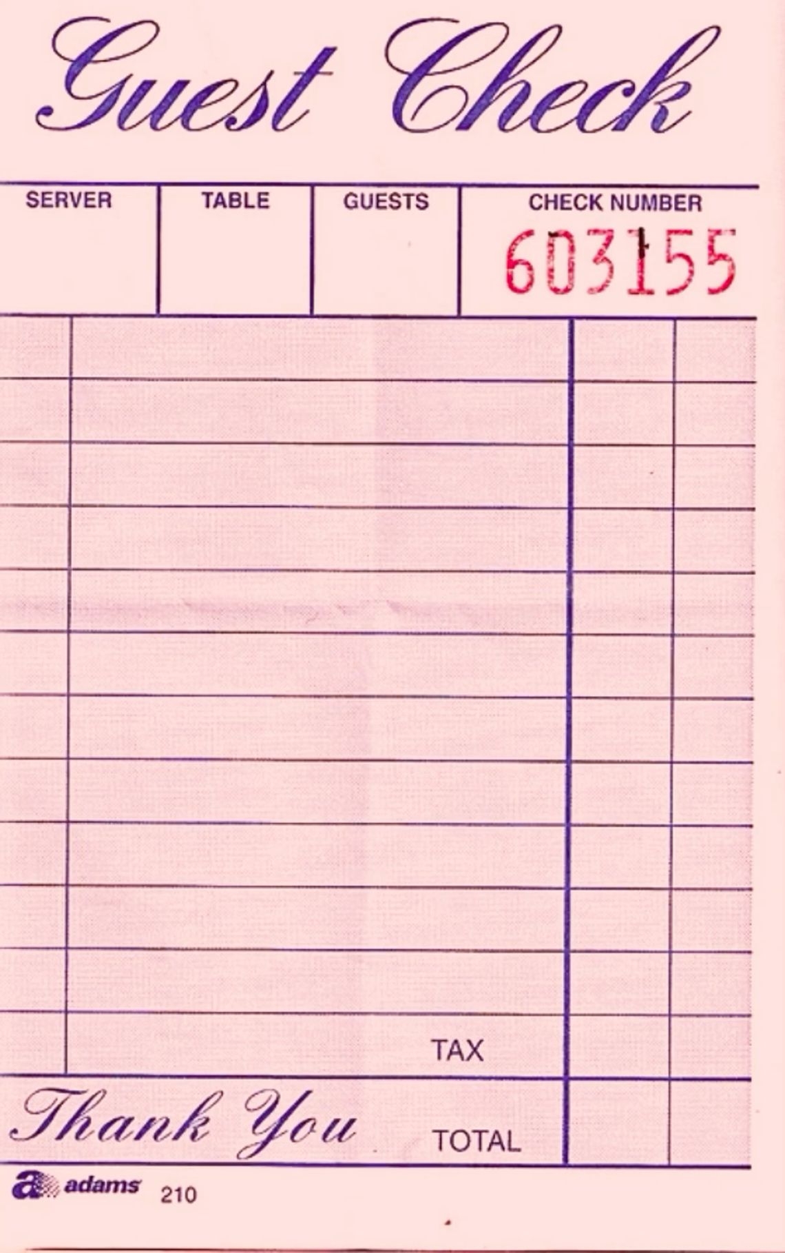 Pink Guest Check