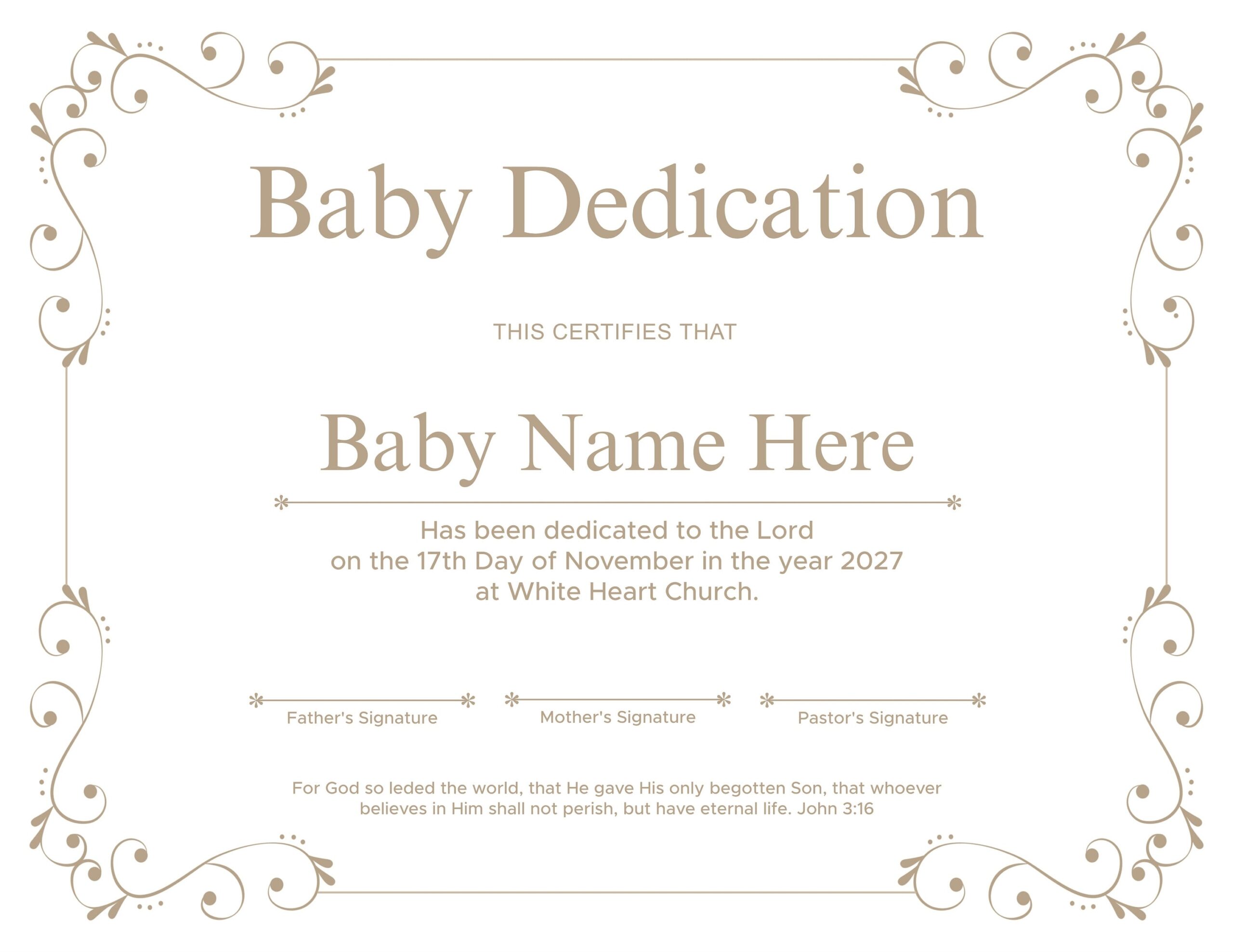 Printable Baby Dedication Certificate Editable Baby Christening Certificate Etsy