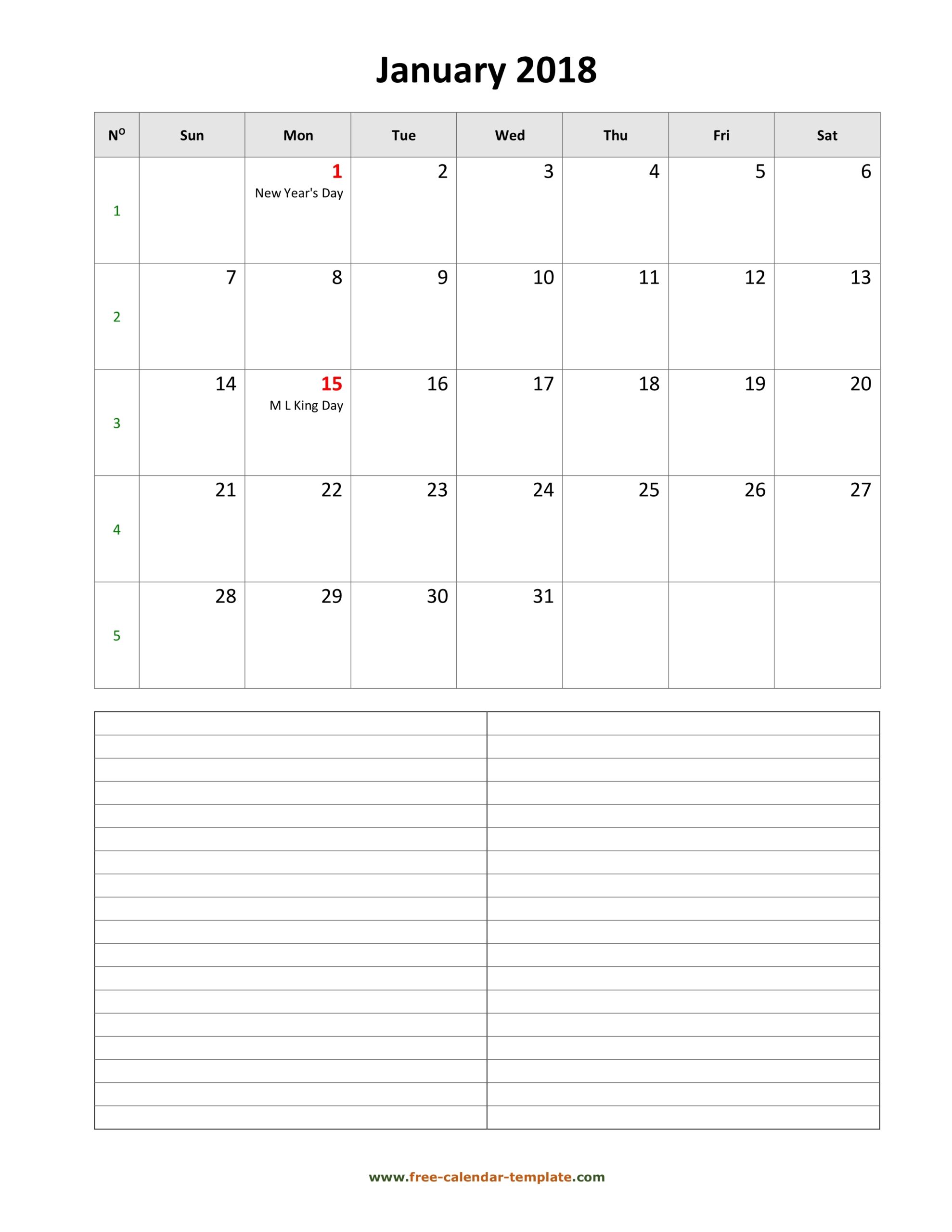 Free Printable Monthly 2018 Calendar Template Free Printable Monthly 2018 Calendar Template