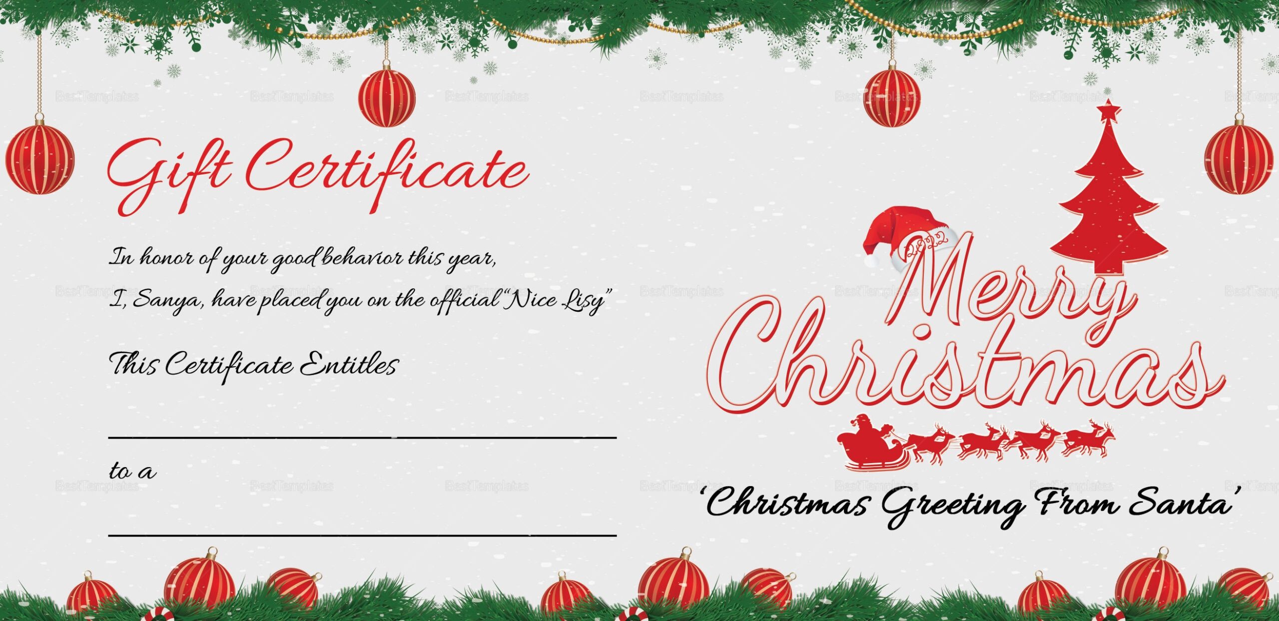 Christmas Gift Certificate Template Free Printable Christmas Gift Certificate Template Free Printable