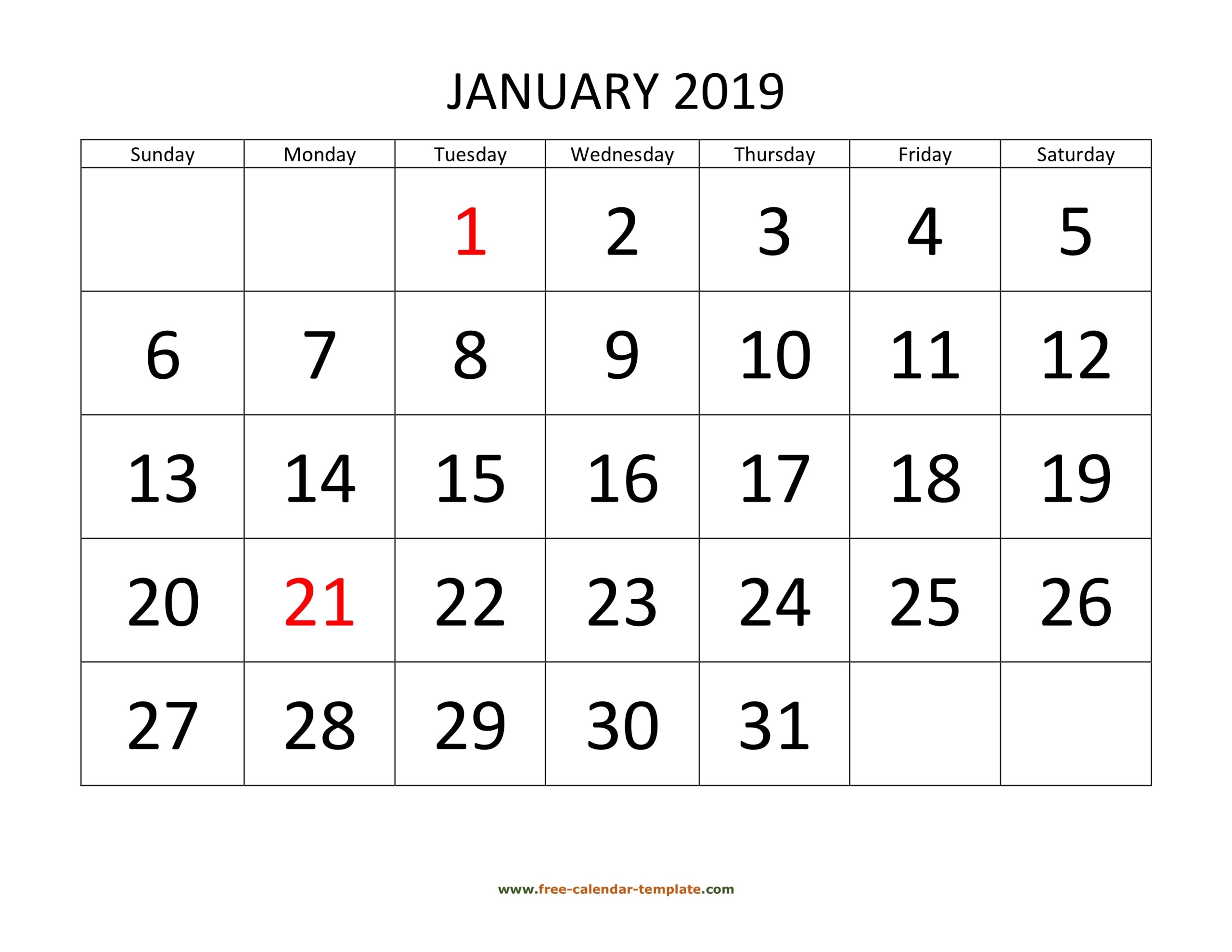 Printable Monthly Calendar 2019 Free calendar template